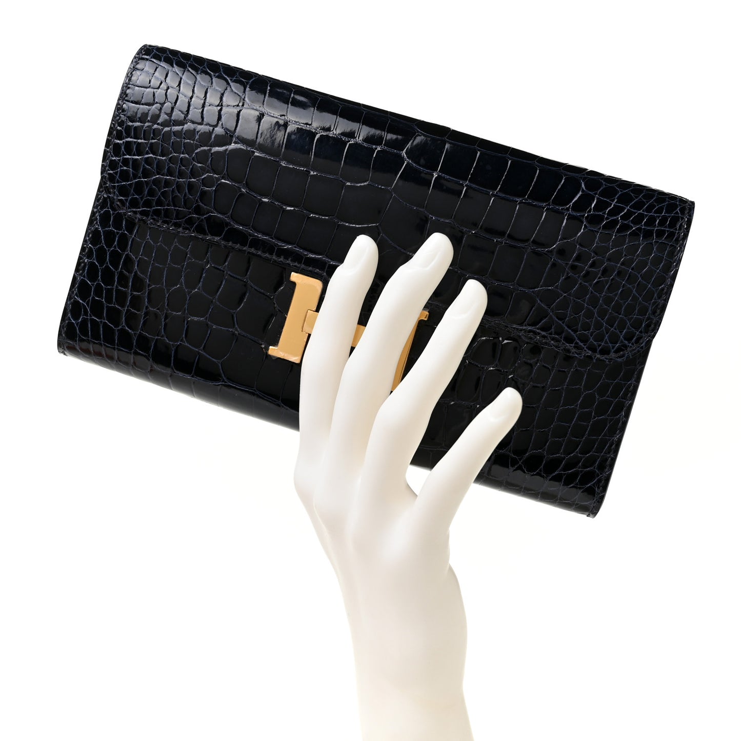 Shiny Alligator Constance Long Wallet Bleu Marine