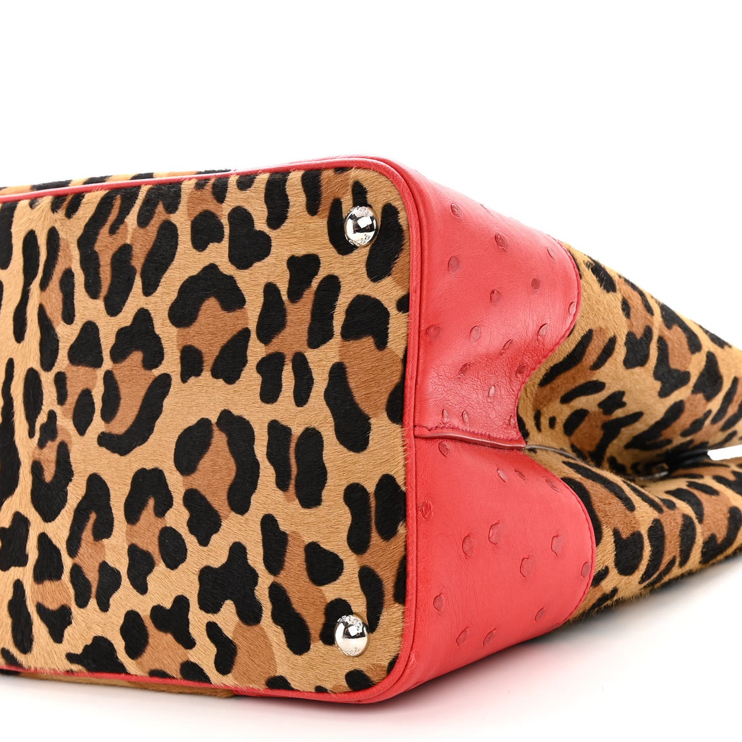Calf Hair Ostrich Leopard Print Medium Double Bag Miele Voyage