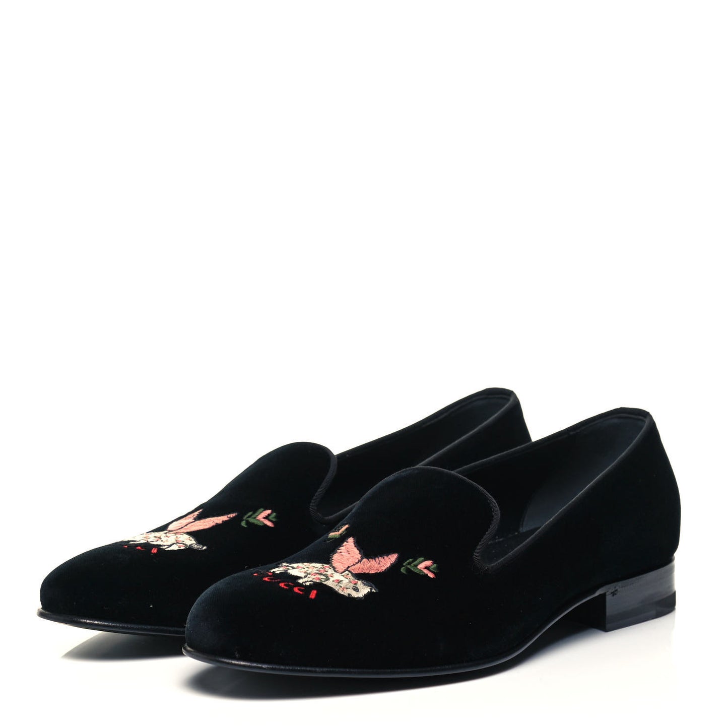 Velvet Embroidered Mens Loafers 8 Black
