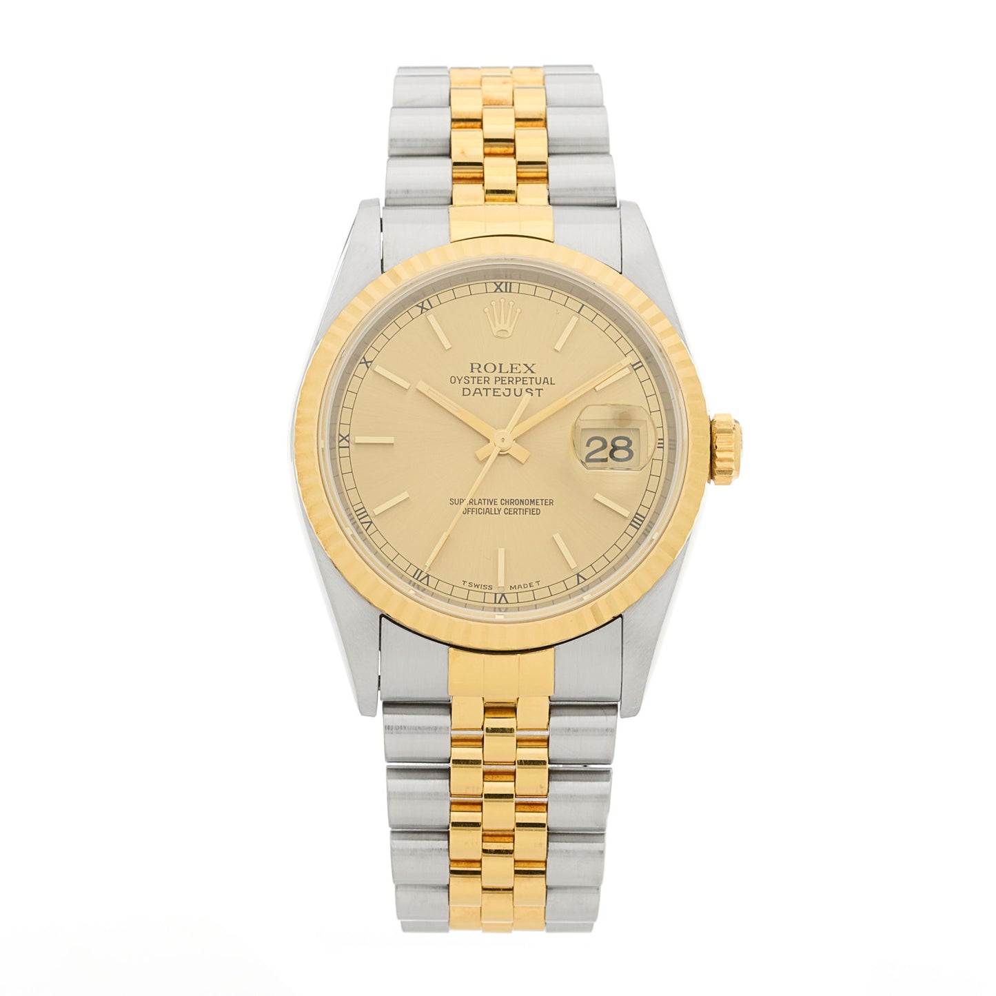 Stainless Steel 18K Yellow Gold 36mm Oyster Perpetual Datejust Watch Champagne 16233