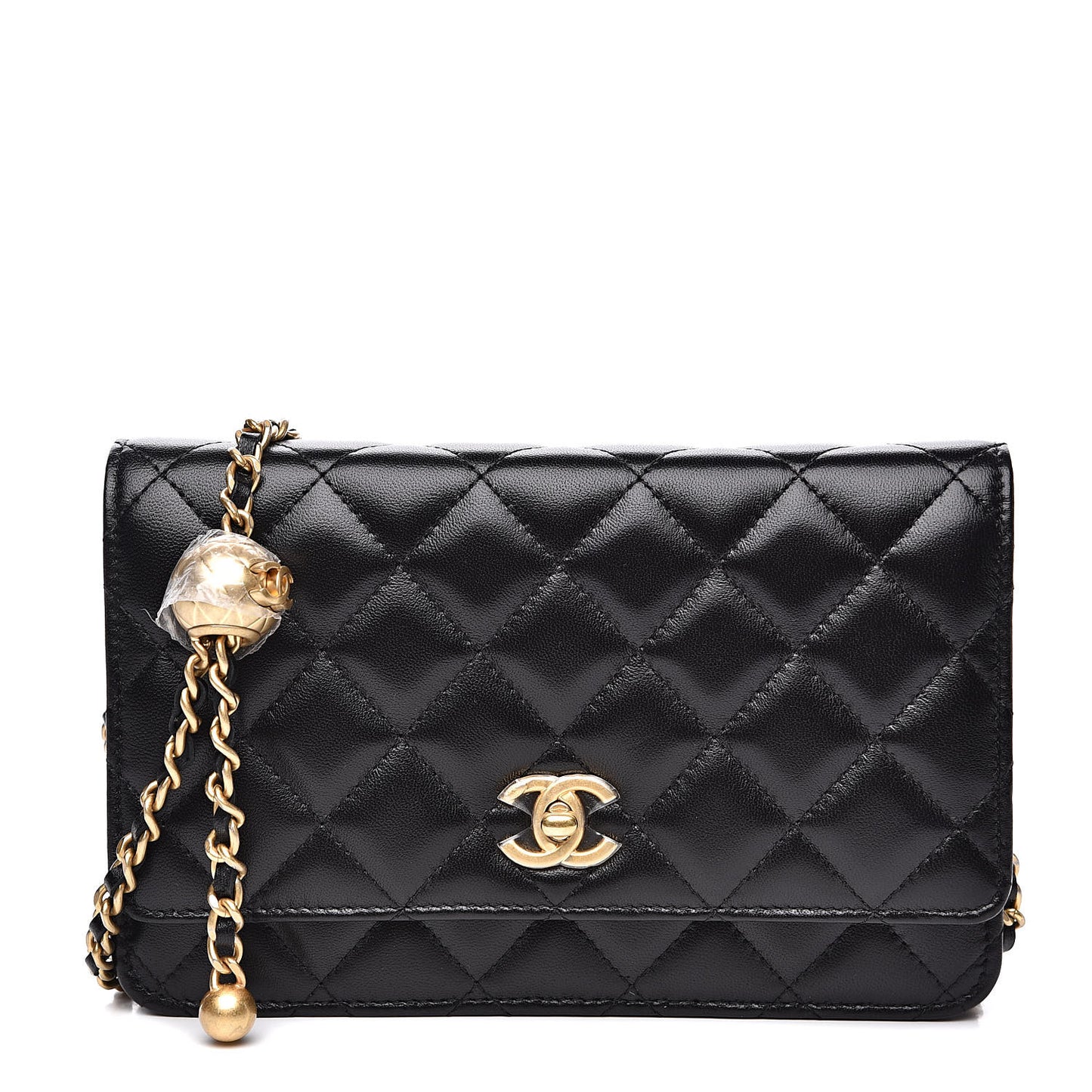 Lambskin Quilted CC Pearl Crush Wallet on Chain WOC Black