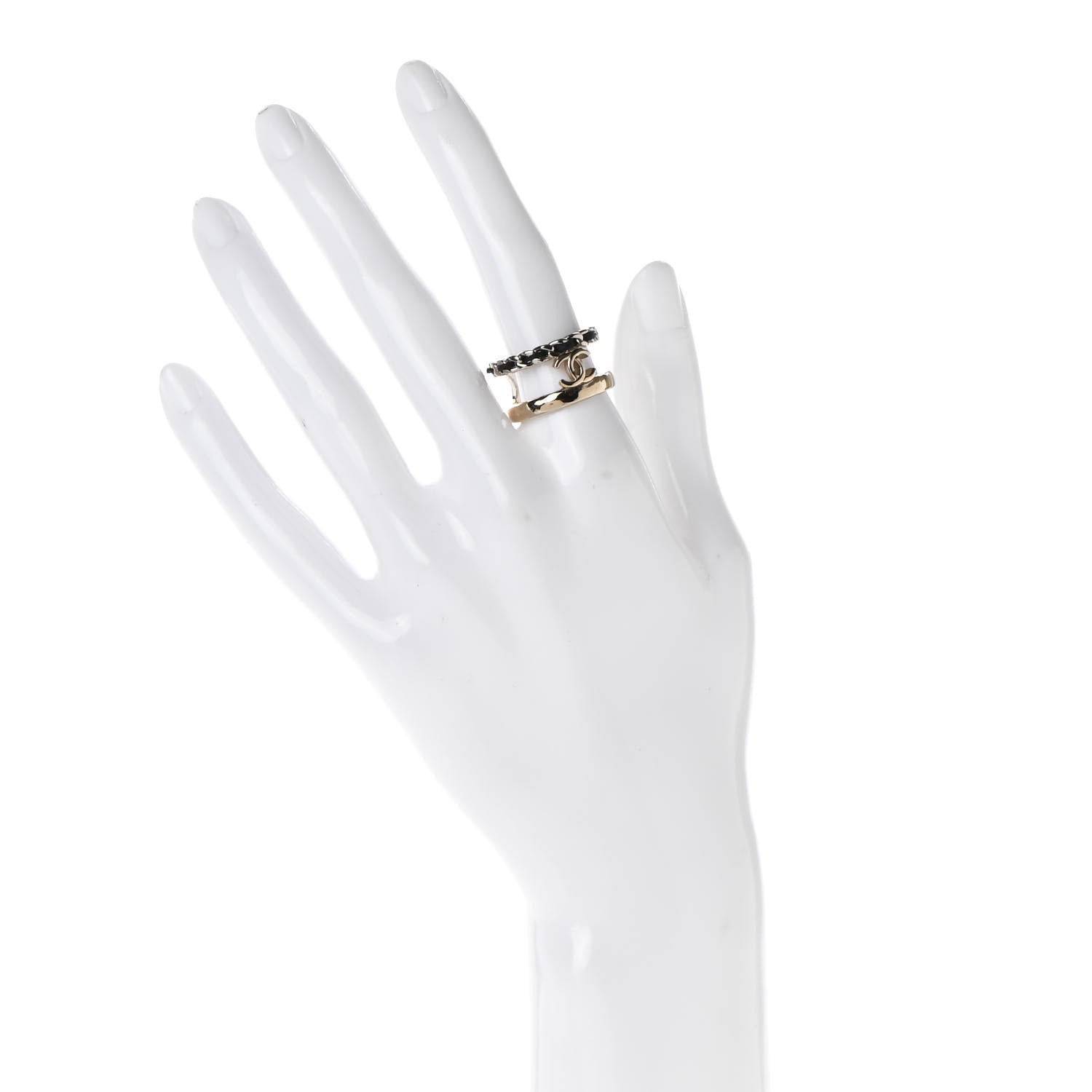 Chanel Metal Lambskin CC Ring 54 Gold Black 2 of 5