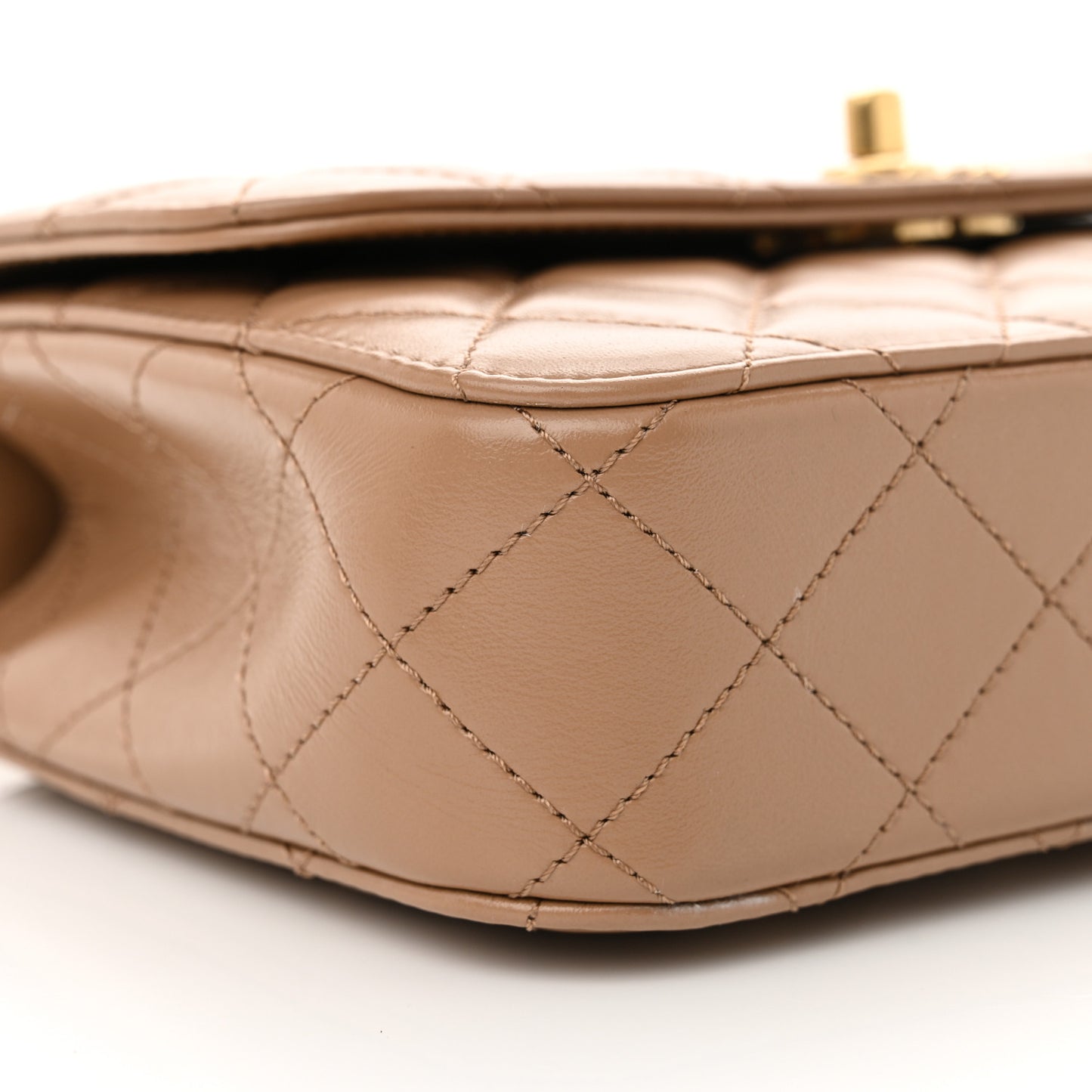 Shiny Calfskin Quilted Small Metal Chain Top Handle Flap Beige