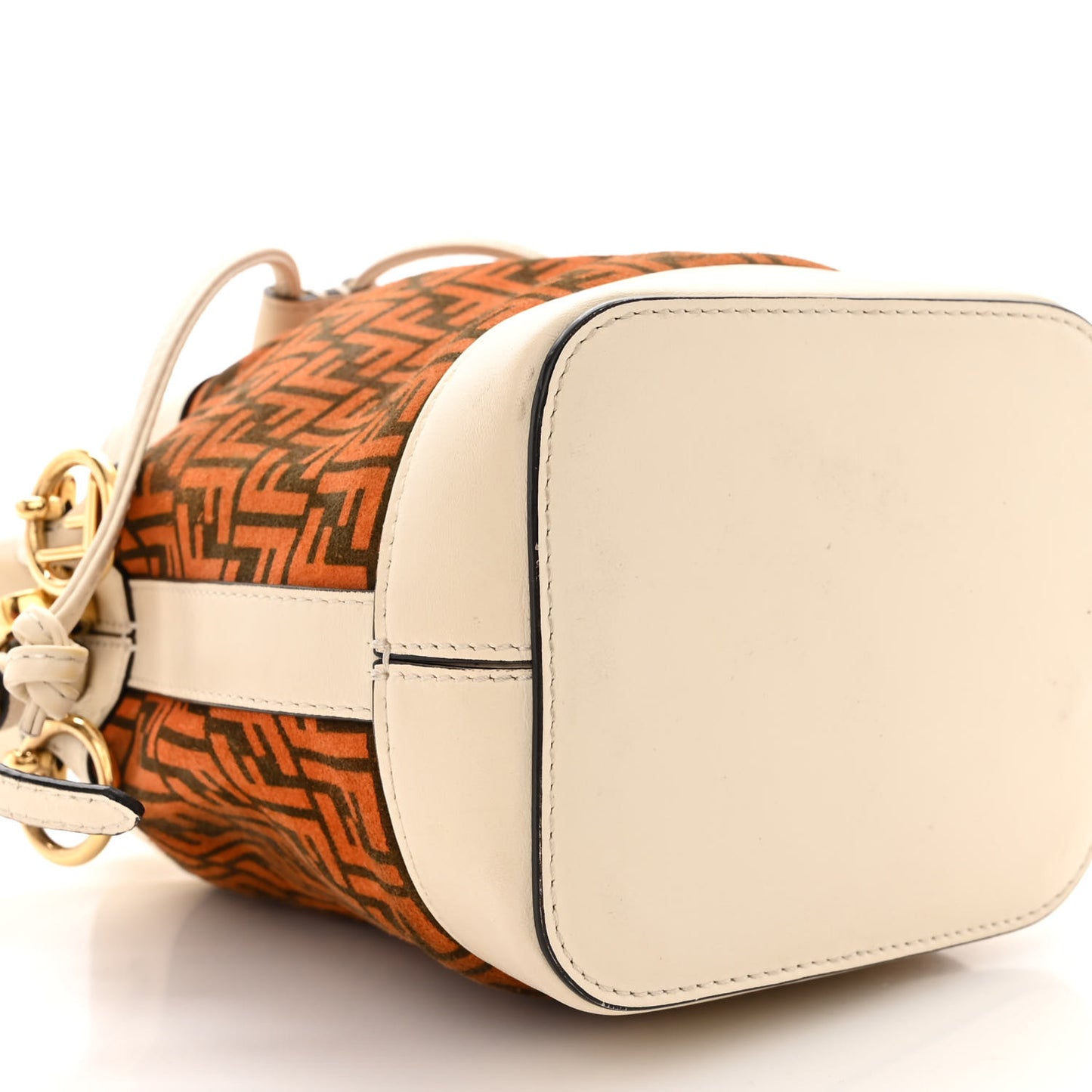 Suede Vitello King F is Fendi Micro FF Mini Mon Tresor Bucket Bag Arancio Marrone White Ice