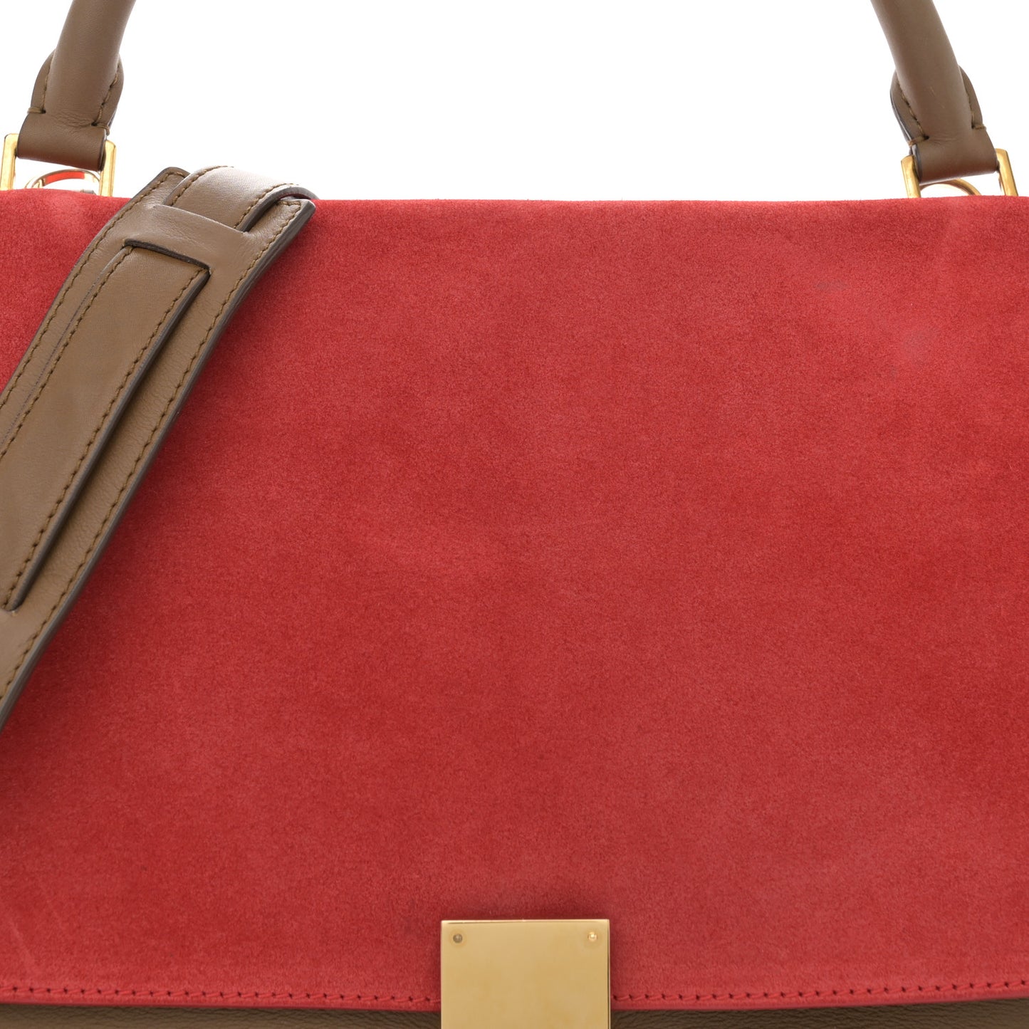 Smooth Calfskin Suede Medium Tri-Color Trapeze Vermillion