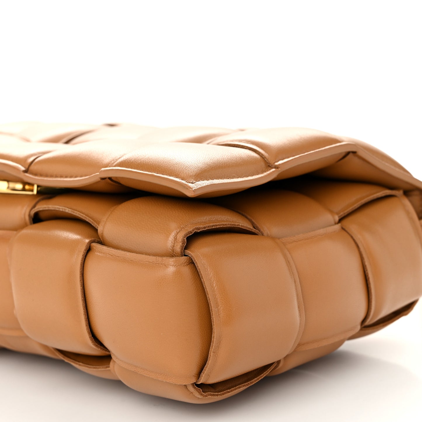 Nappa Maxi Intreccio Padded Cassette Crossbody Bag Caramel