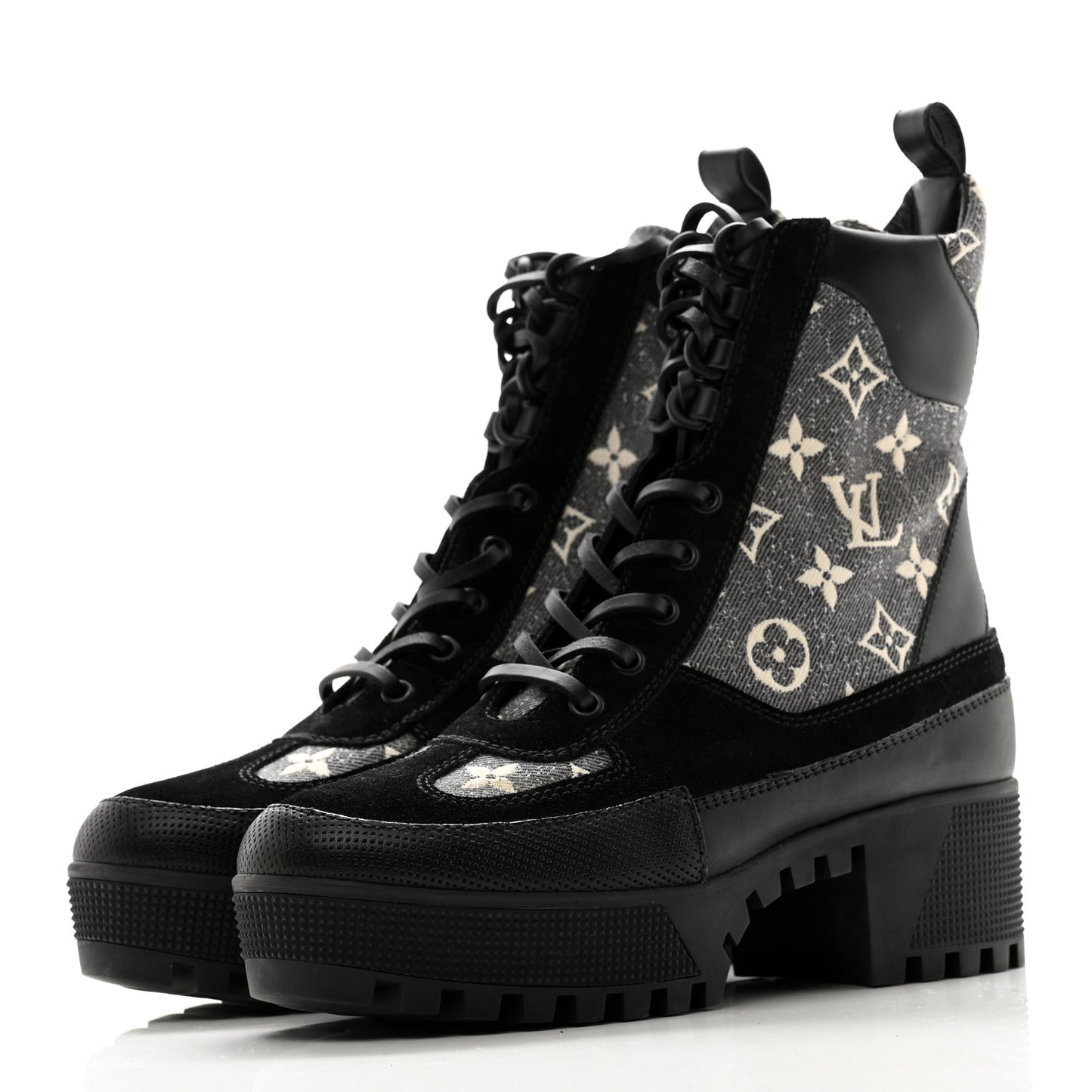 Calfskin Monogram Denim Laureate Platform Desert Boots 37 Grey