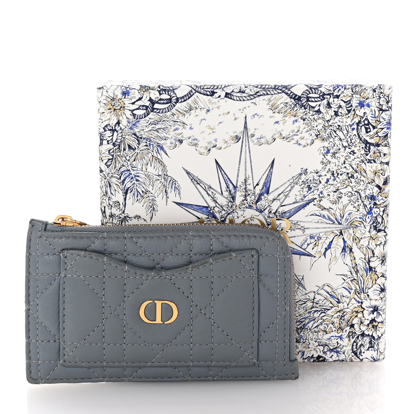 Supple Calfskin Cannage Caro Cosmos Zipped Card Holder Cloud Blue