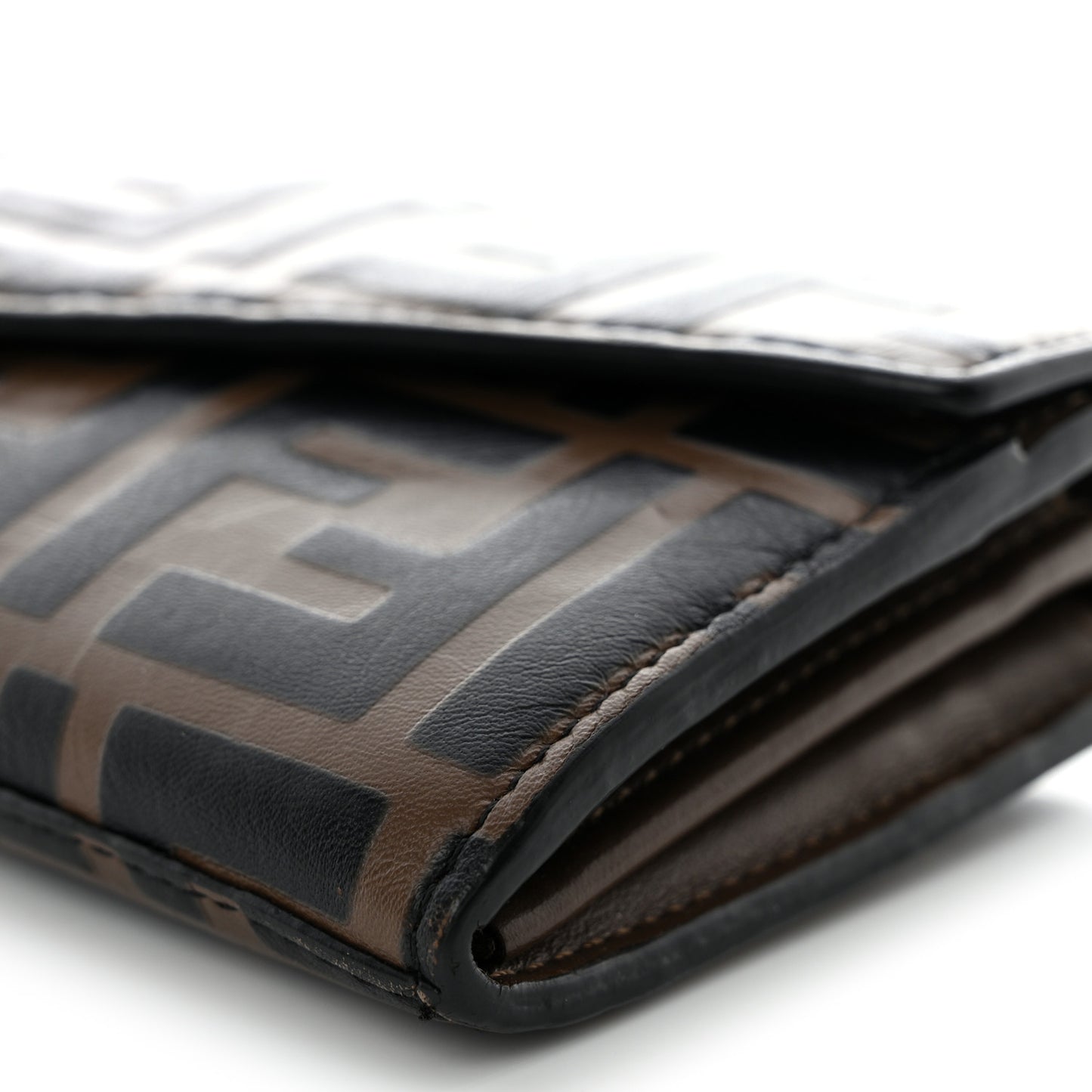 Vitello Soft F is Fendi Bi-Color FF 1974 Embossed Continental Envelope Wallet On Chain Maya Black