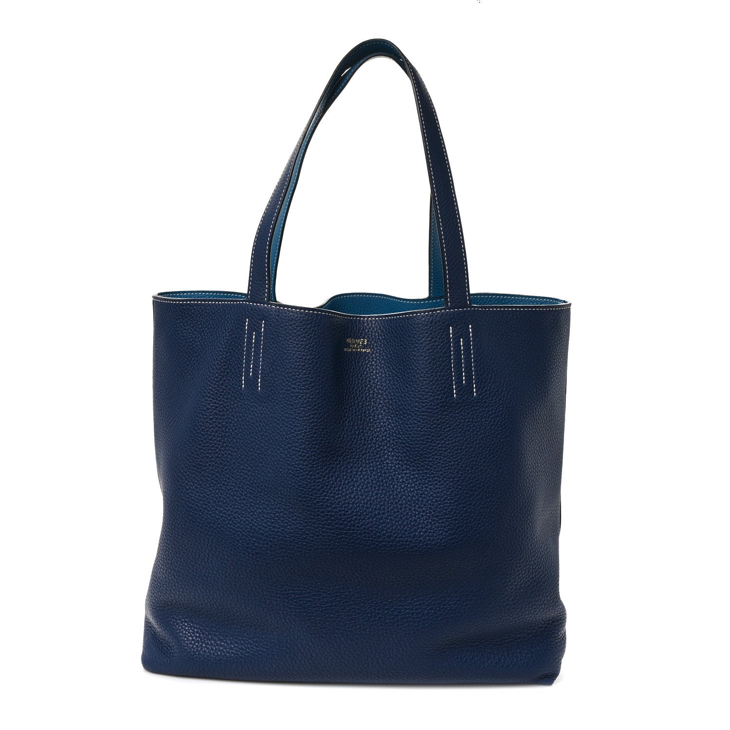 Hermes Taurillon Clemence Double Sens 36 Reversible Tote Deep Bleu