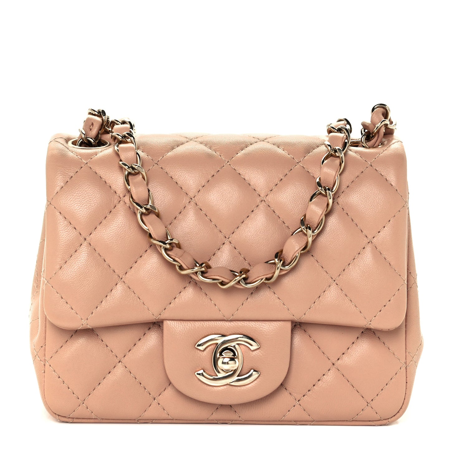 Lambskin Quilted Mini Square Flap Beige