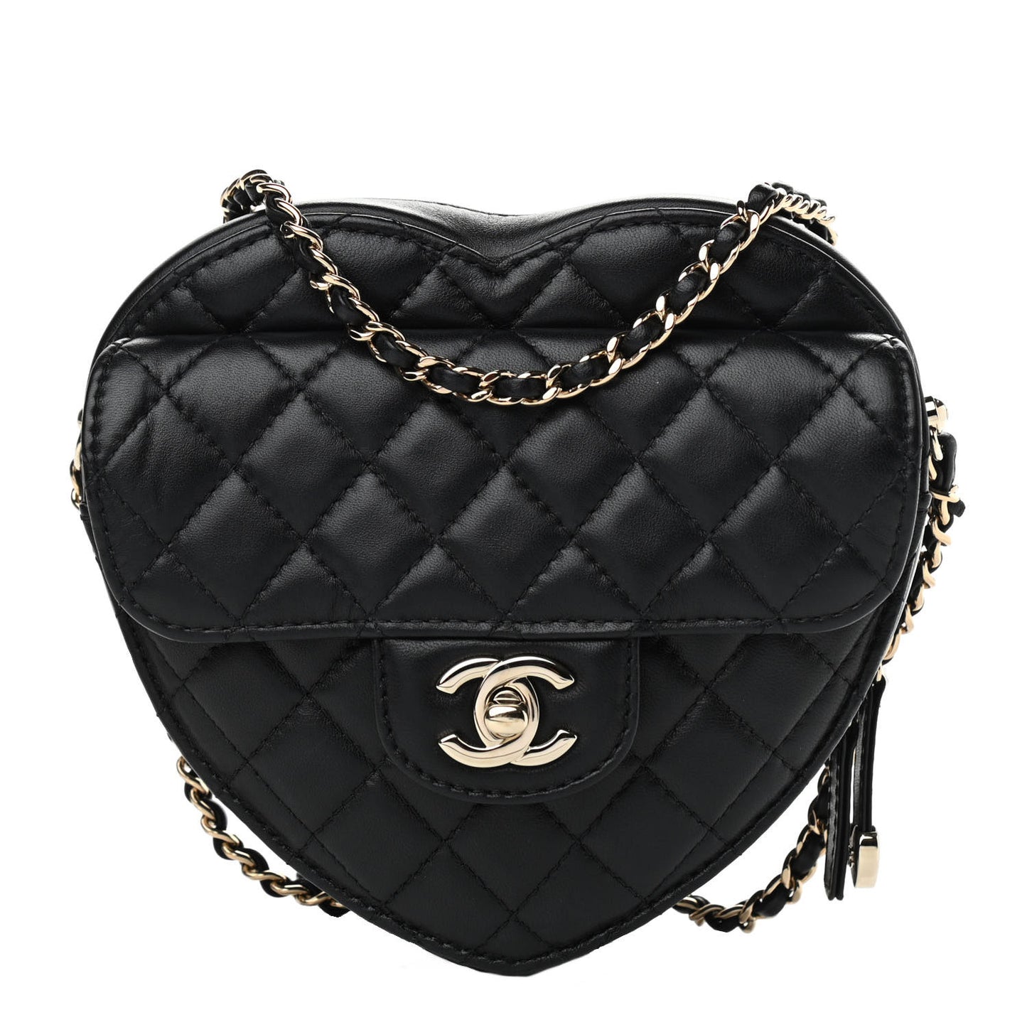 Lambskin Quilted CC In Love Heart Bag Black