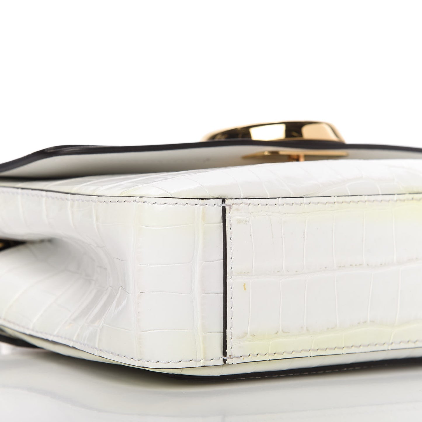 Calfskin Crocodile Embossed Small C Double Carry Brilliant White