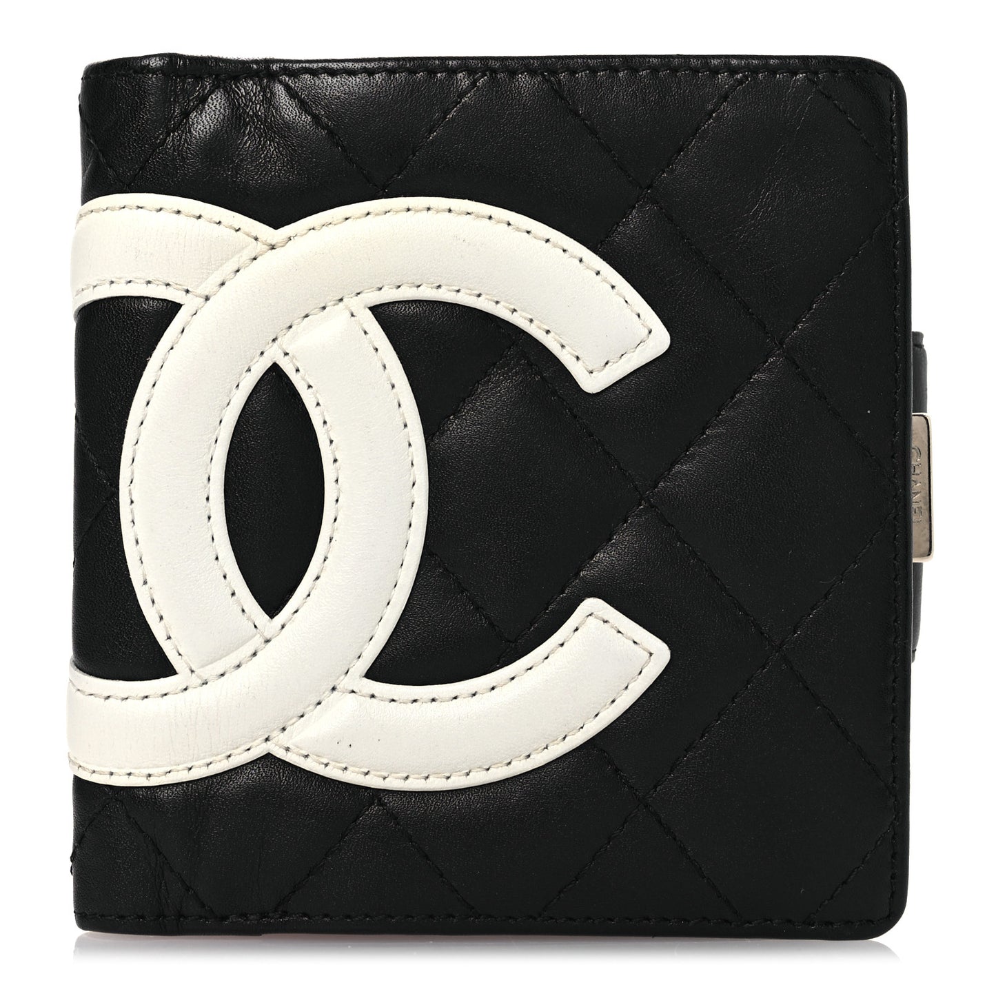 Calfskin Quilted Cambon Bi-fold Wallet Black White