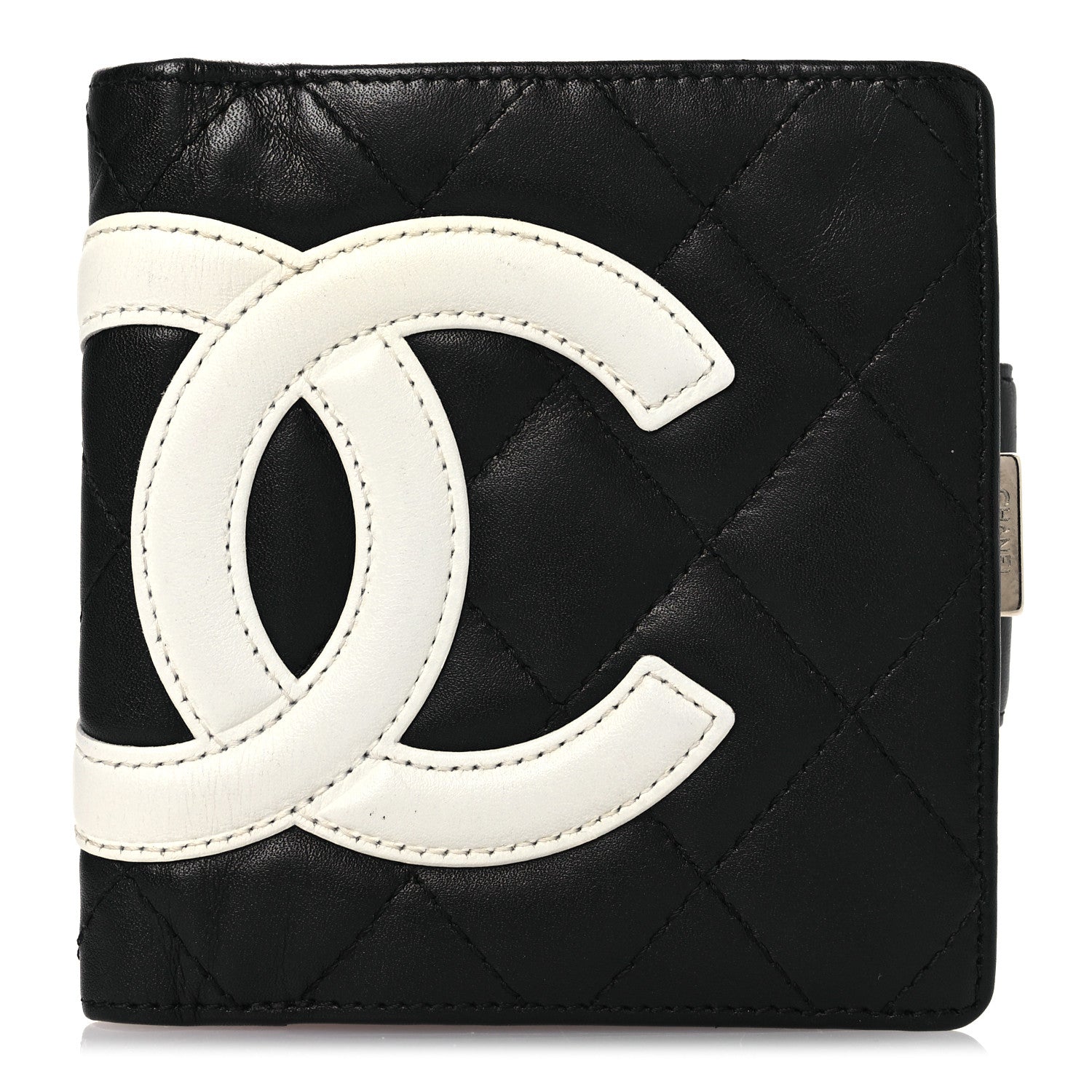 Chanel Calfskin Quilted Cambon Bi-fold Wallet Black White 1 of 10