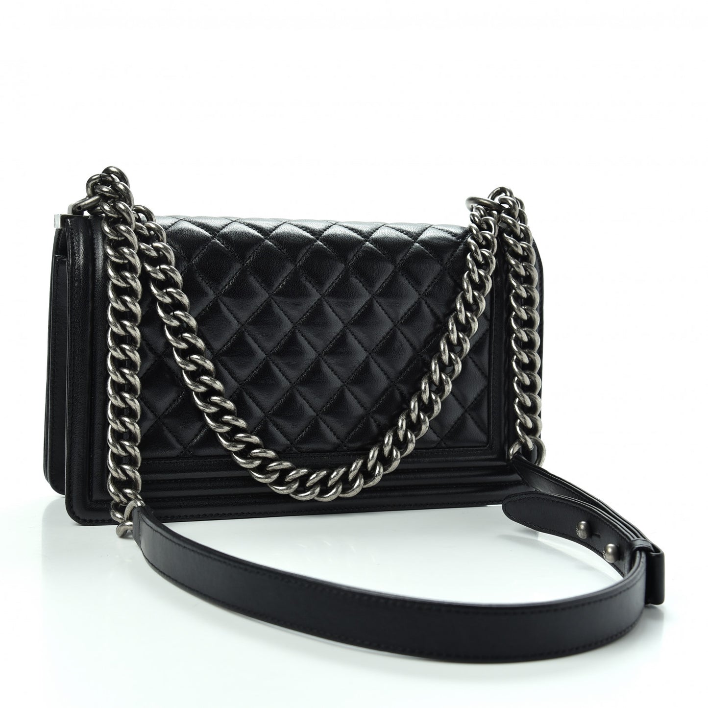 Lambskin Quilted Medium Boy Flap Black