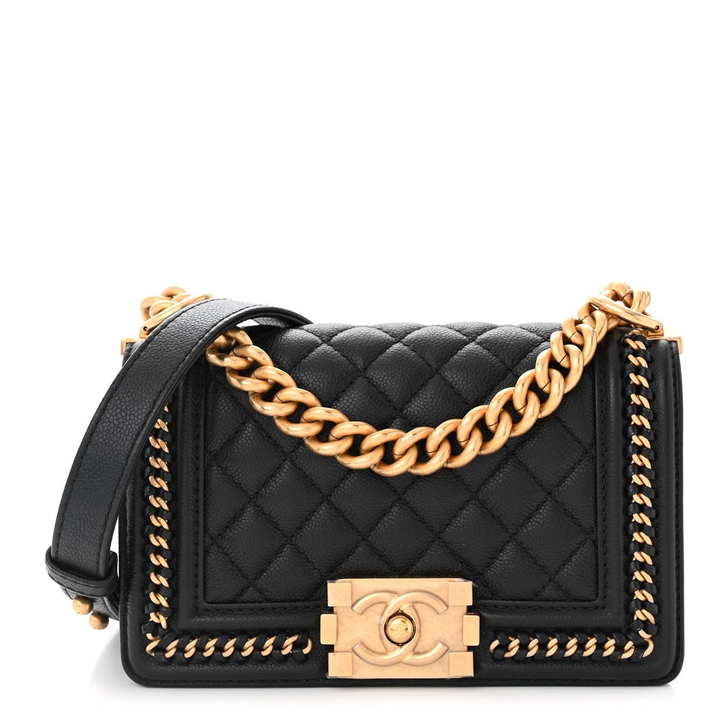 Caviar Quilted Small Chain Around Boy Flap Black