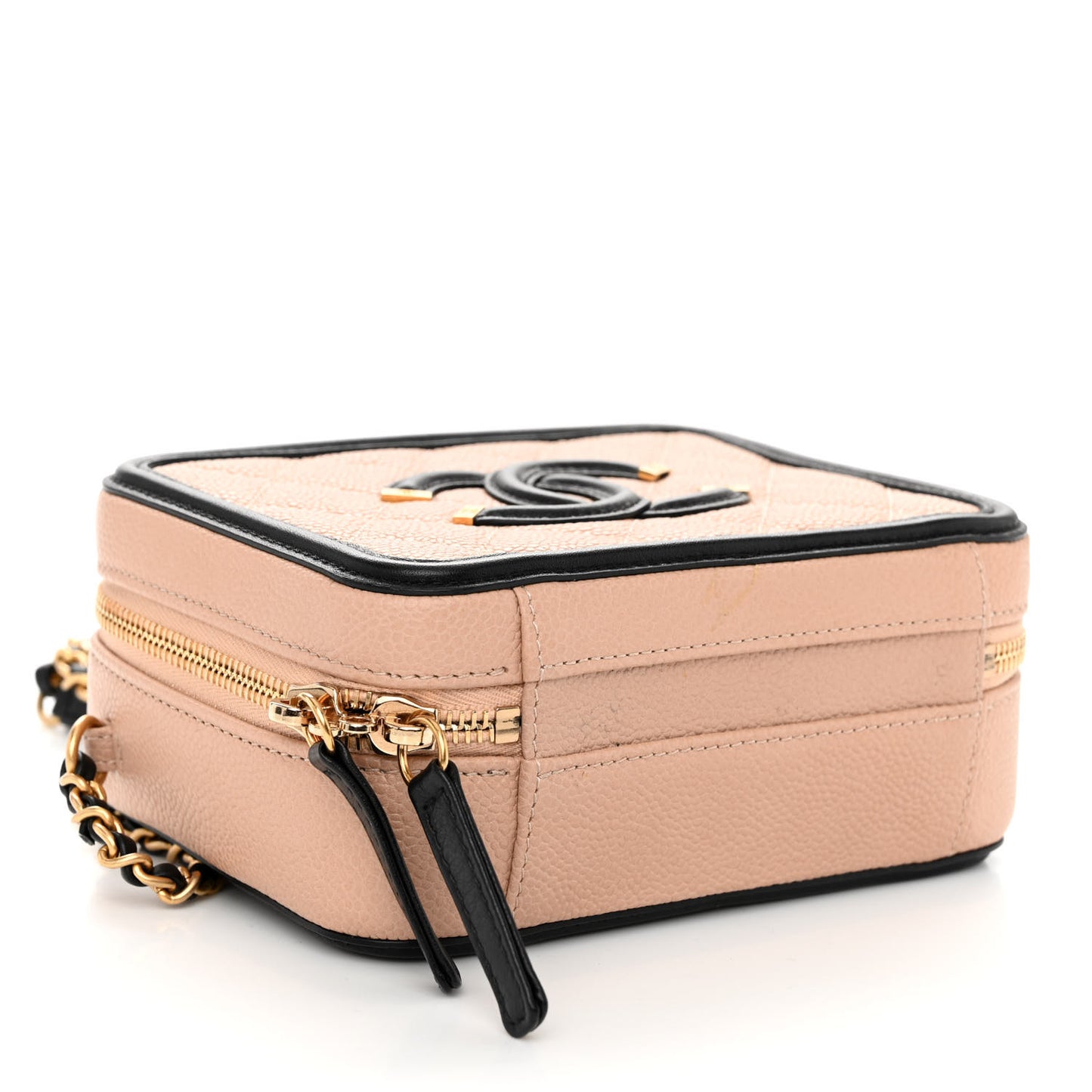 Caviar Quilted Small CC Filigree Vanity Case Beige Black