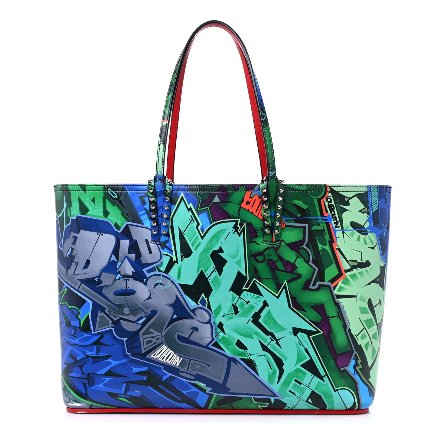 Calfskin Metro Graf Spikes East West Cabata Tote Green Multicolor