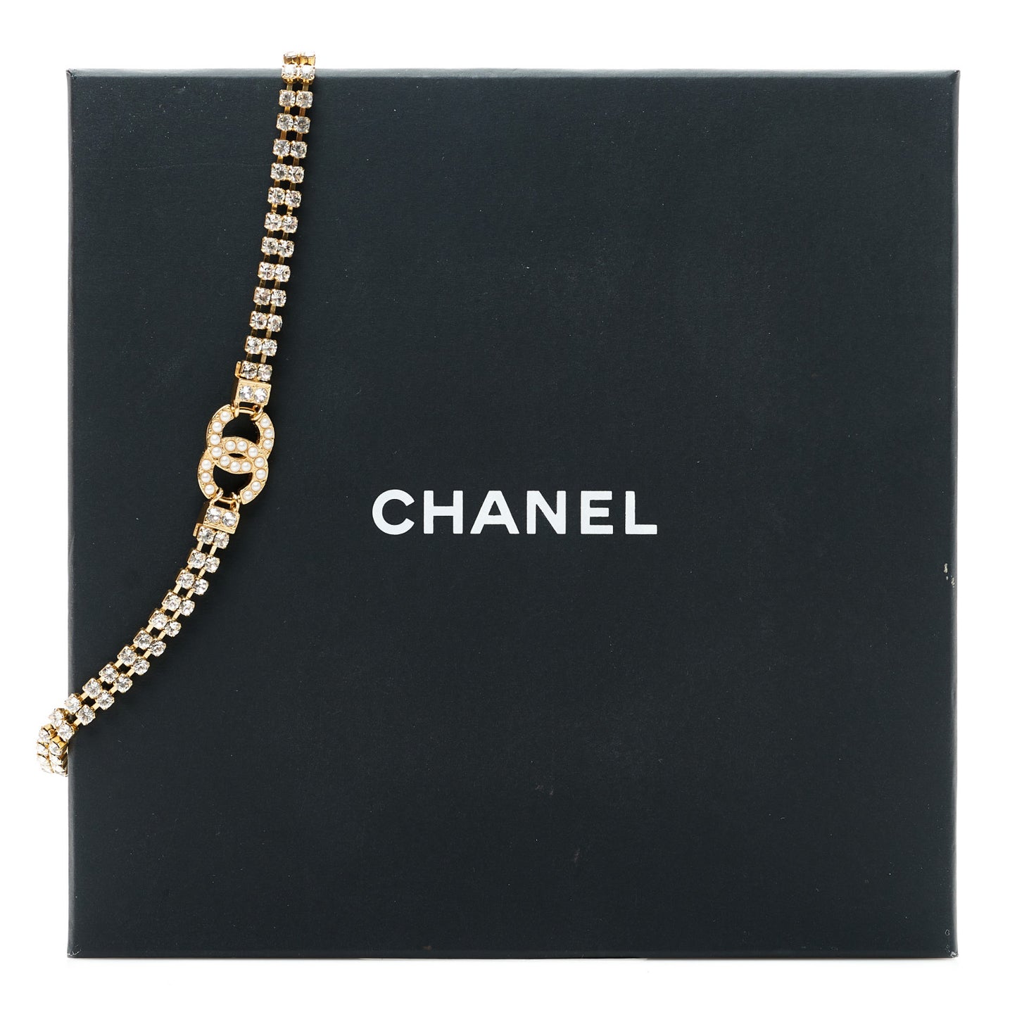 Crystal Pearl CC Choker Necklace Gold