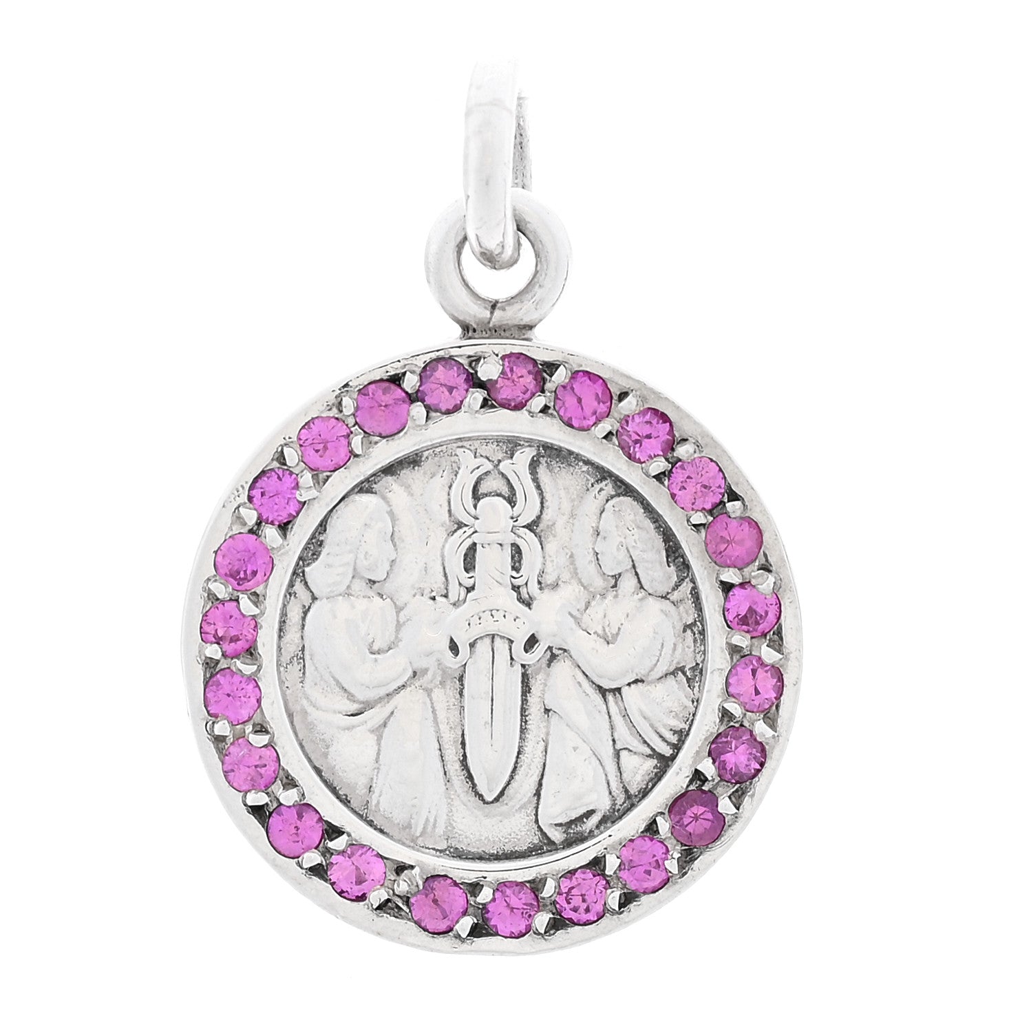 Chrome Hearts Sterling Silver Pink Sapphire Angels and Dagger Pendant 1 of 3