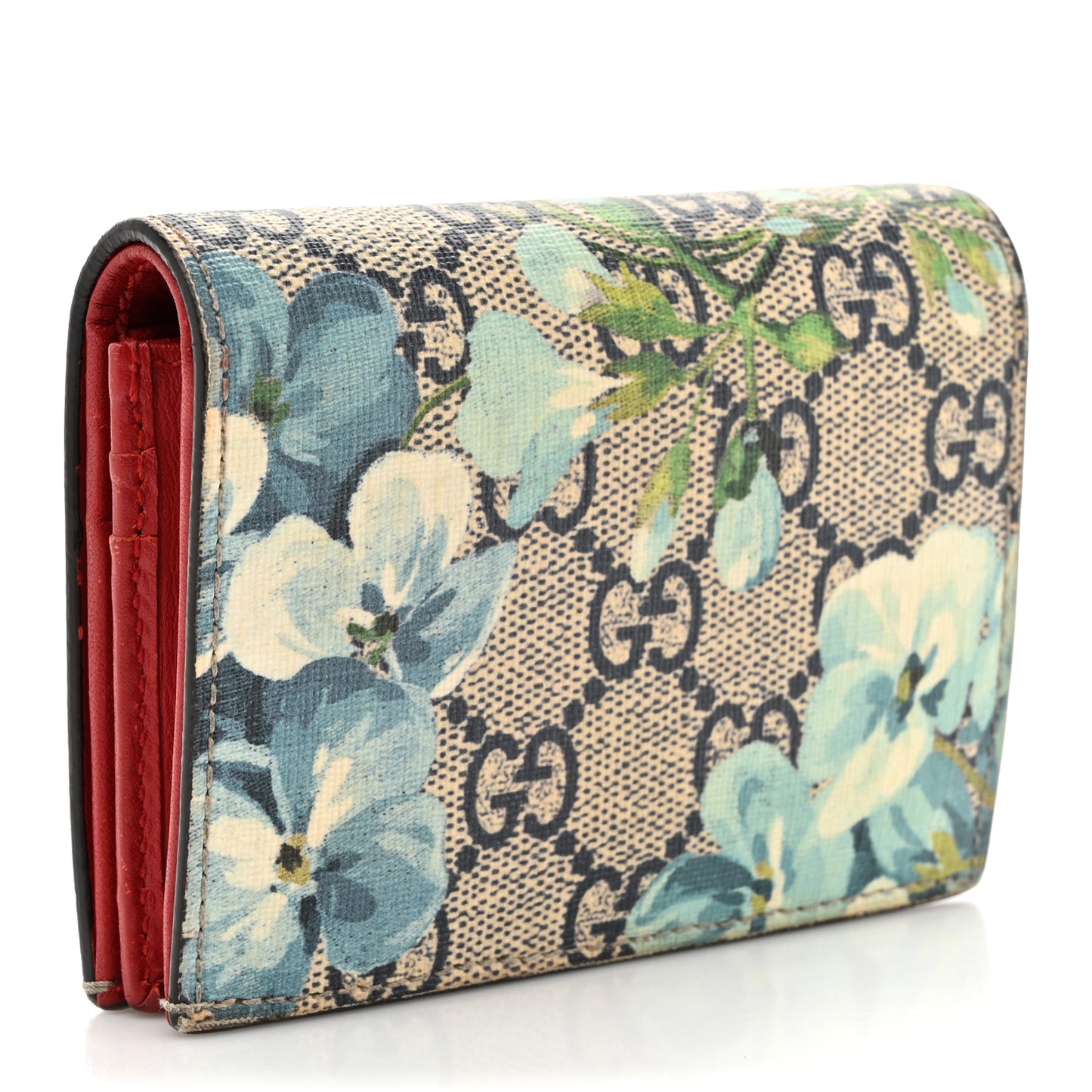 GG Supreme Monogram Blooms Card Case Wallet Beige Blue Navy Hibiscus Red
