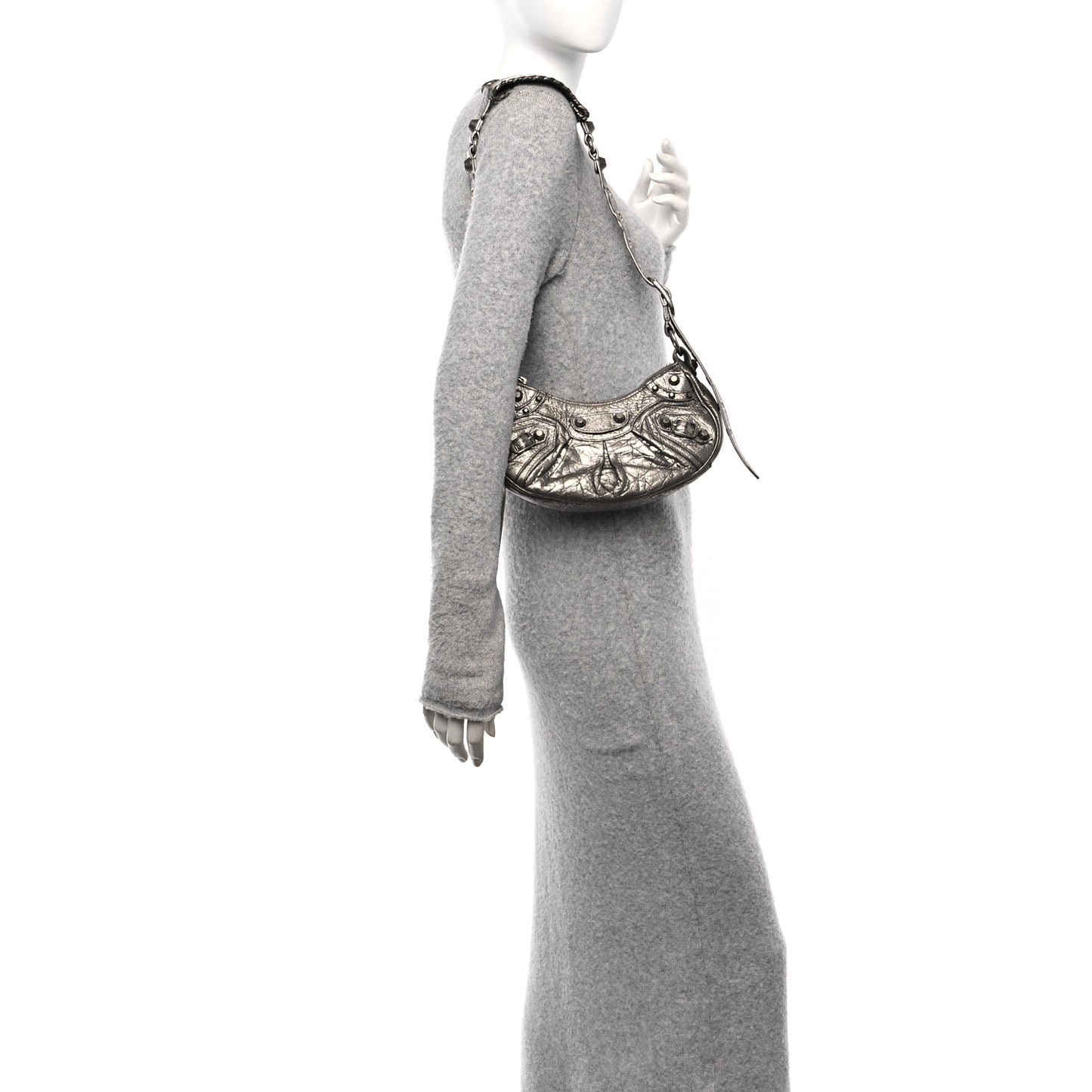Metallic Agneau Arena Le Cagole Shoulder Bag XS Silver