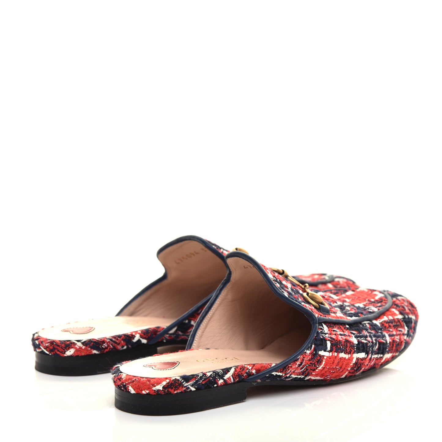 Tweed Check Womens Princetown Slippers 37 Hibiscus Red Royal Blue
