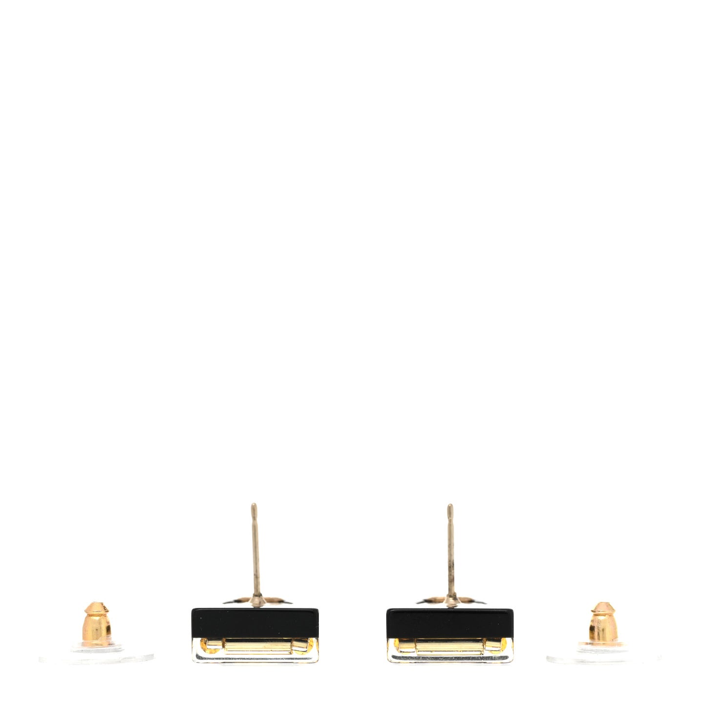 Resin Square CC Earrings Black Gold