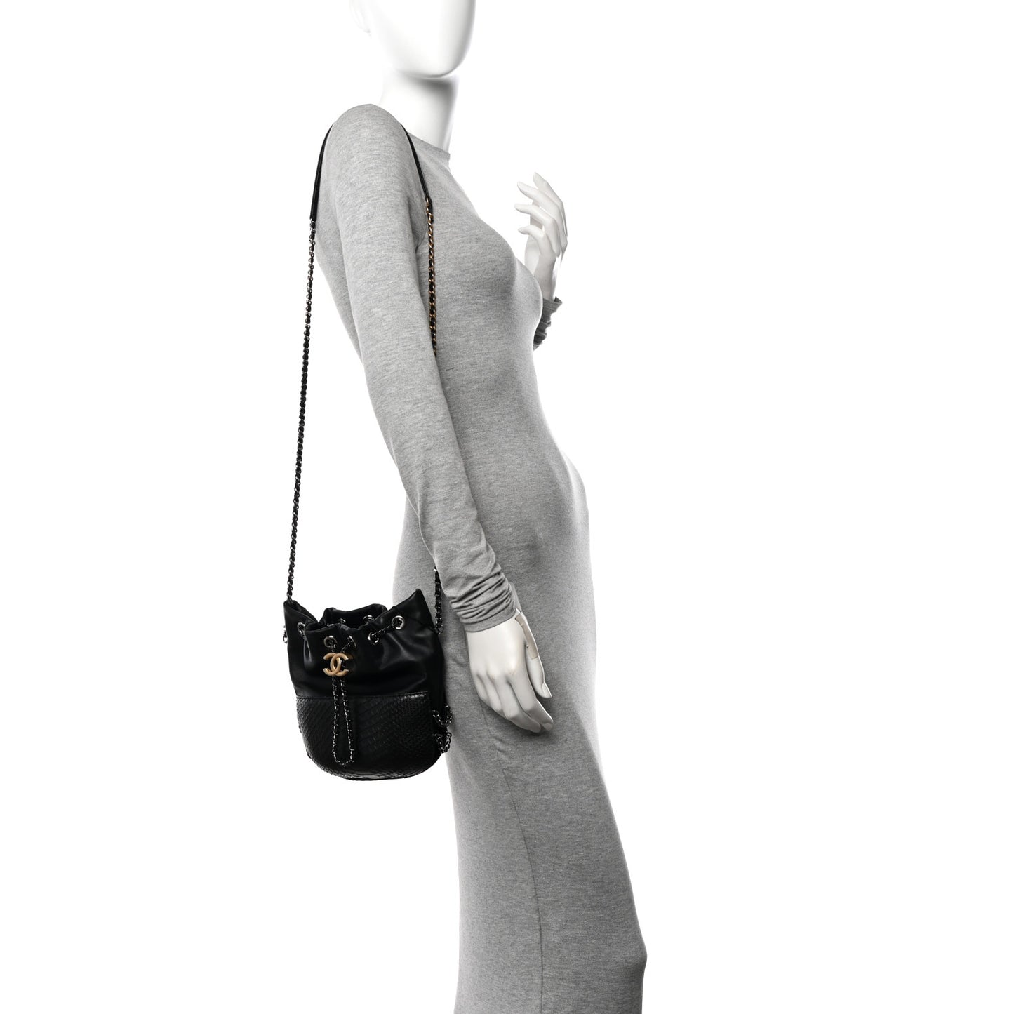 Snakeskin Calfskin Small Gabrielle Bucket Black