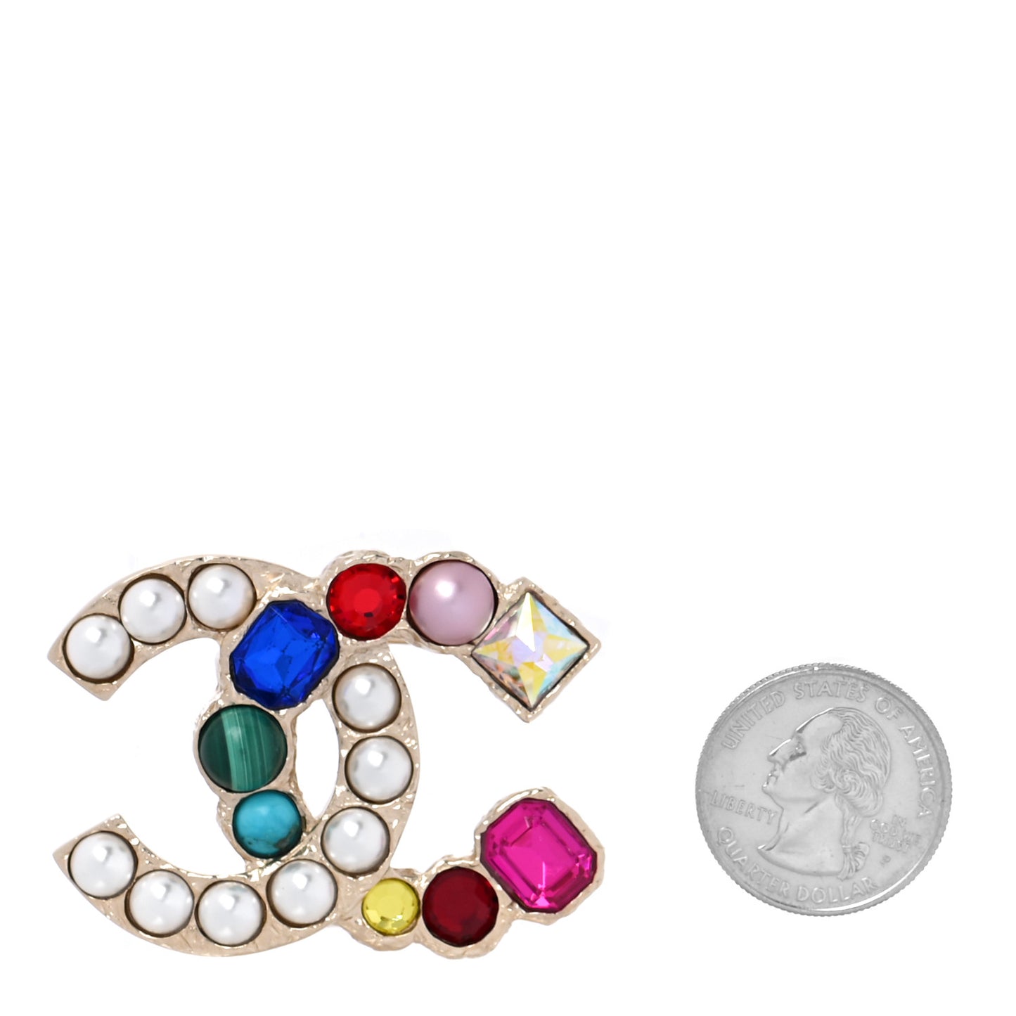 Pearl CC Crystal Brooch Gold Multicolor