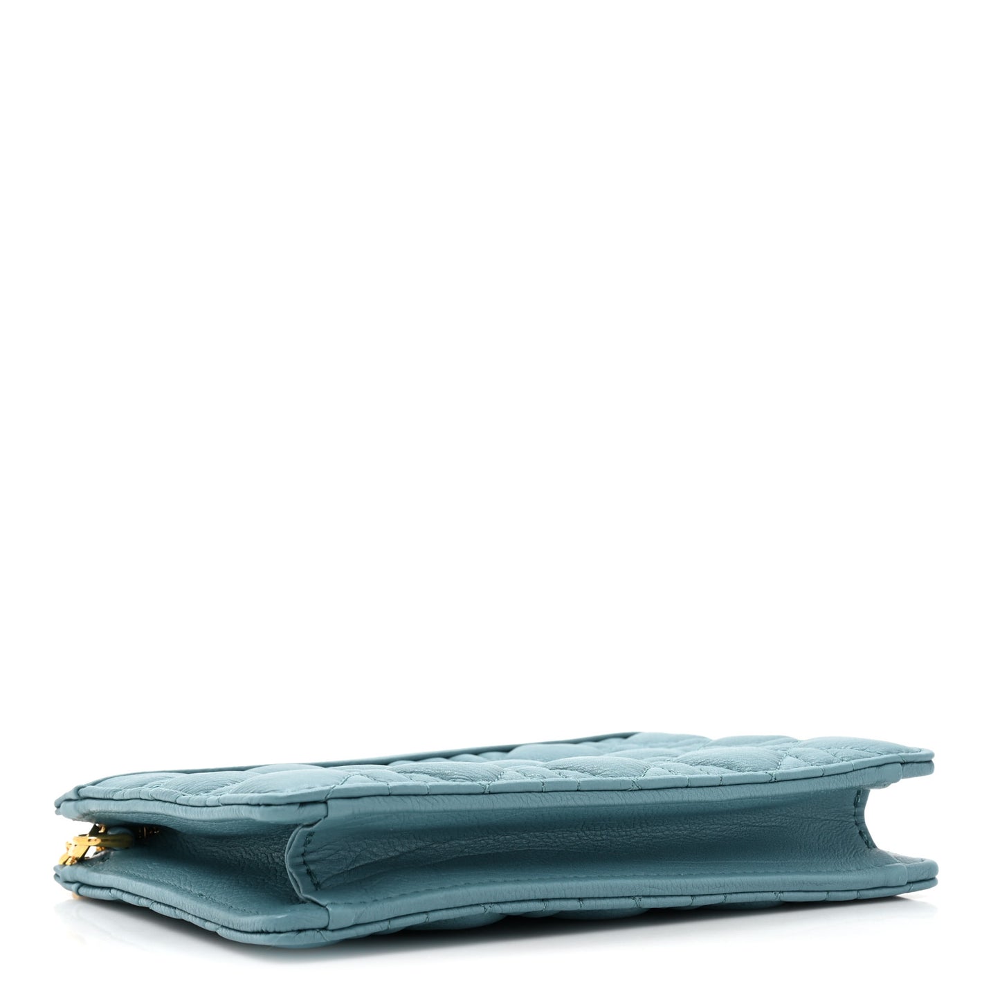Calfskin Cannage Caro Zipped Pouch With Chain Cloud Blue