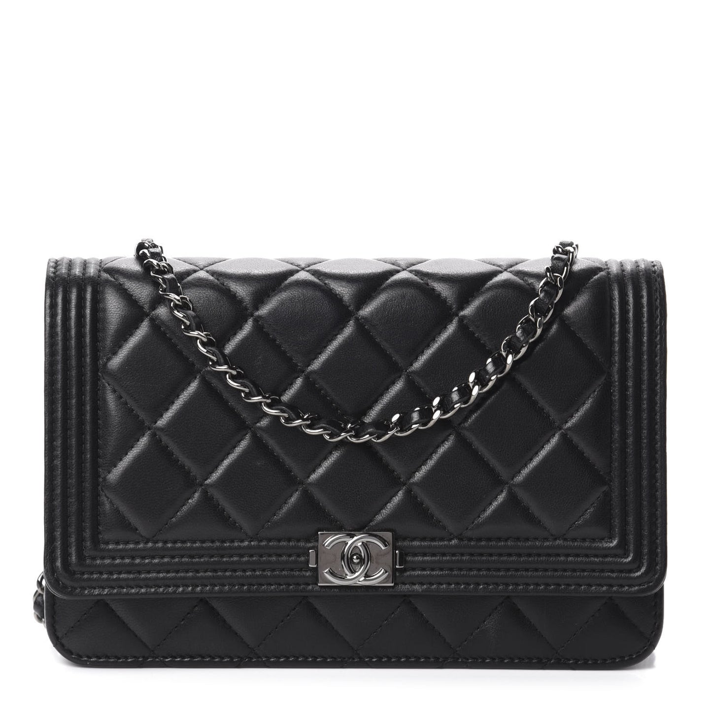 Lambskin Quilted Boy Wallet On Chain WOC Black