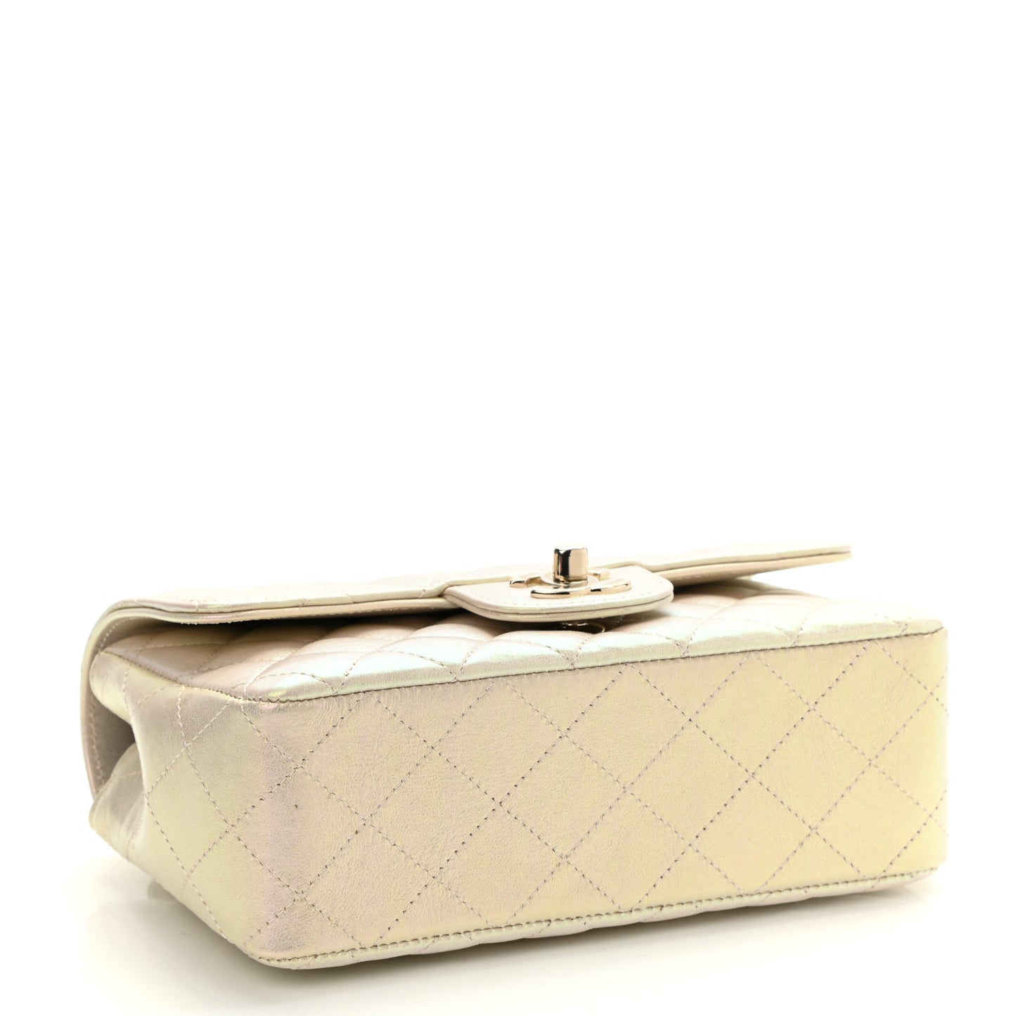 Iridescent Lambskin Quilted Mini Rectangular Flap Ivory