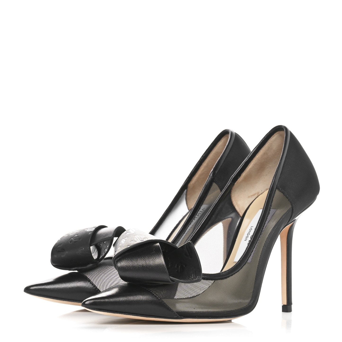 Mesh Calfskin Lani Bow 100 Pumps 37 Black