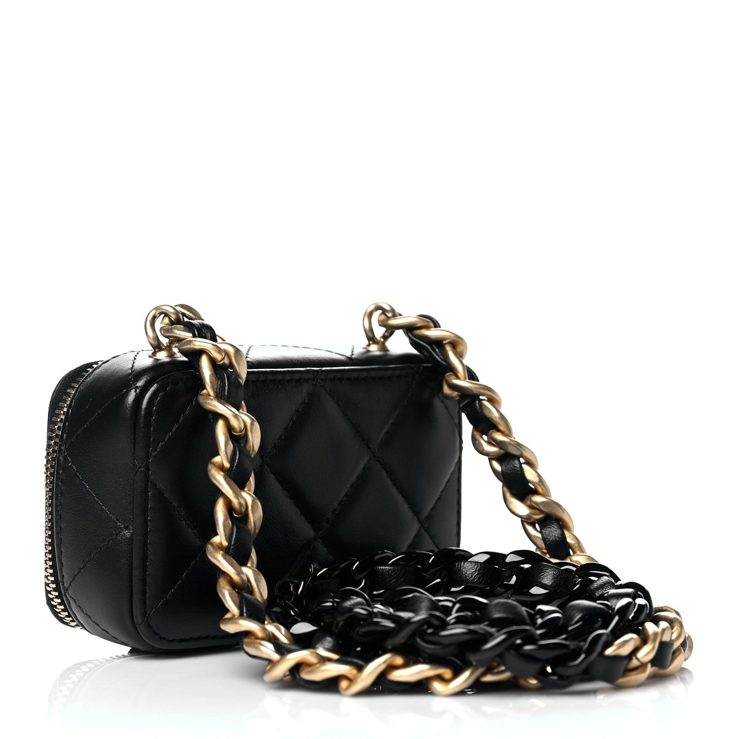 Chanel Lambskin Quilted Mini Lacquered Chain Clutch Black 3 of 10