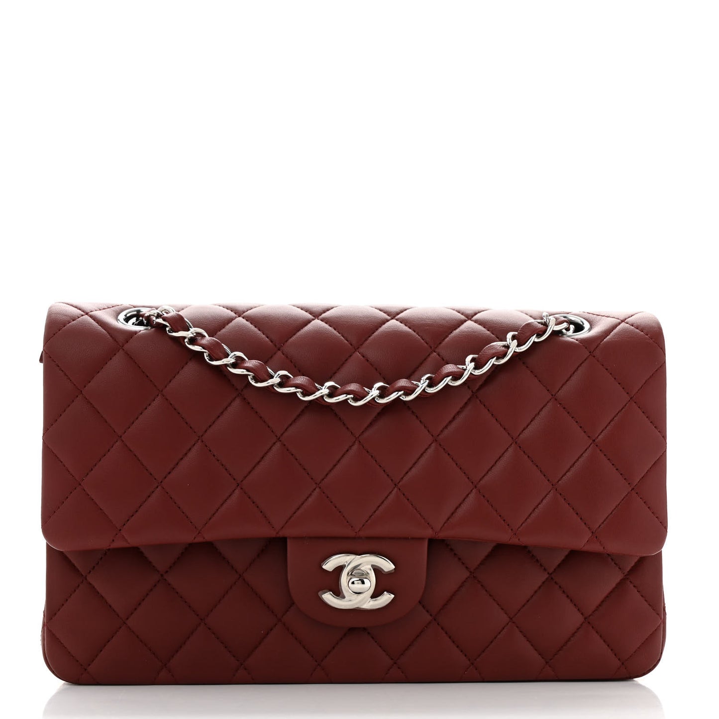 Lambskin Quilted Medium Double Flap Burgundy