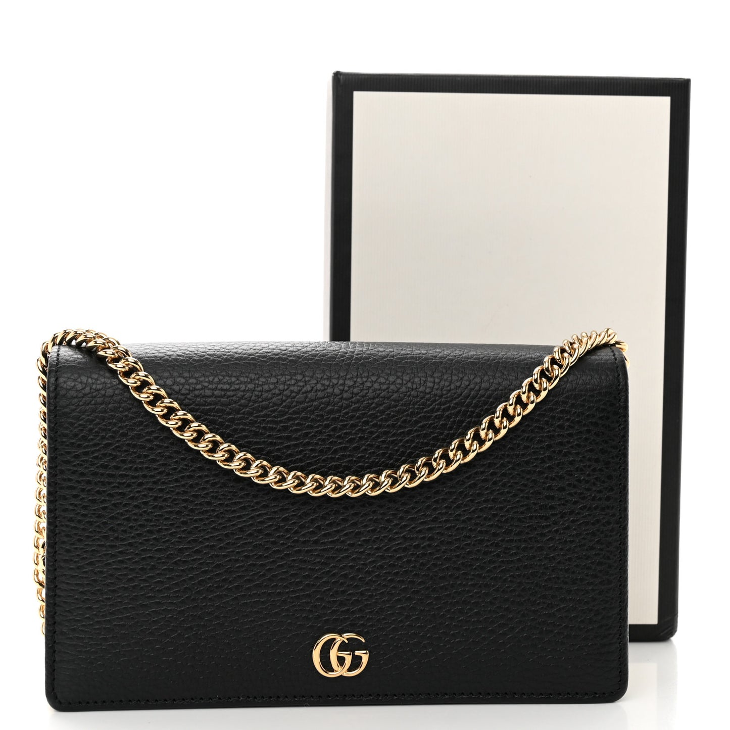 Calfskin Mini GG Marmont Chain Wallet Black