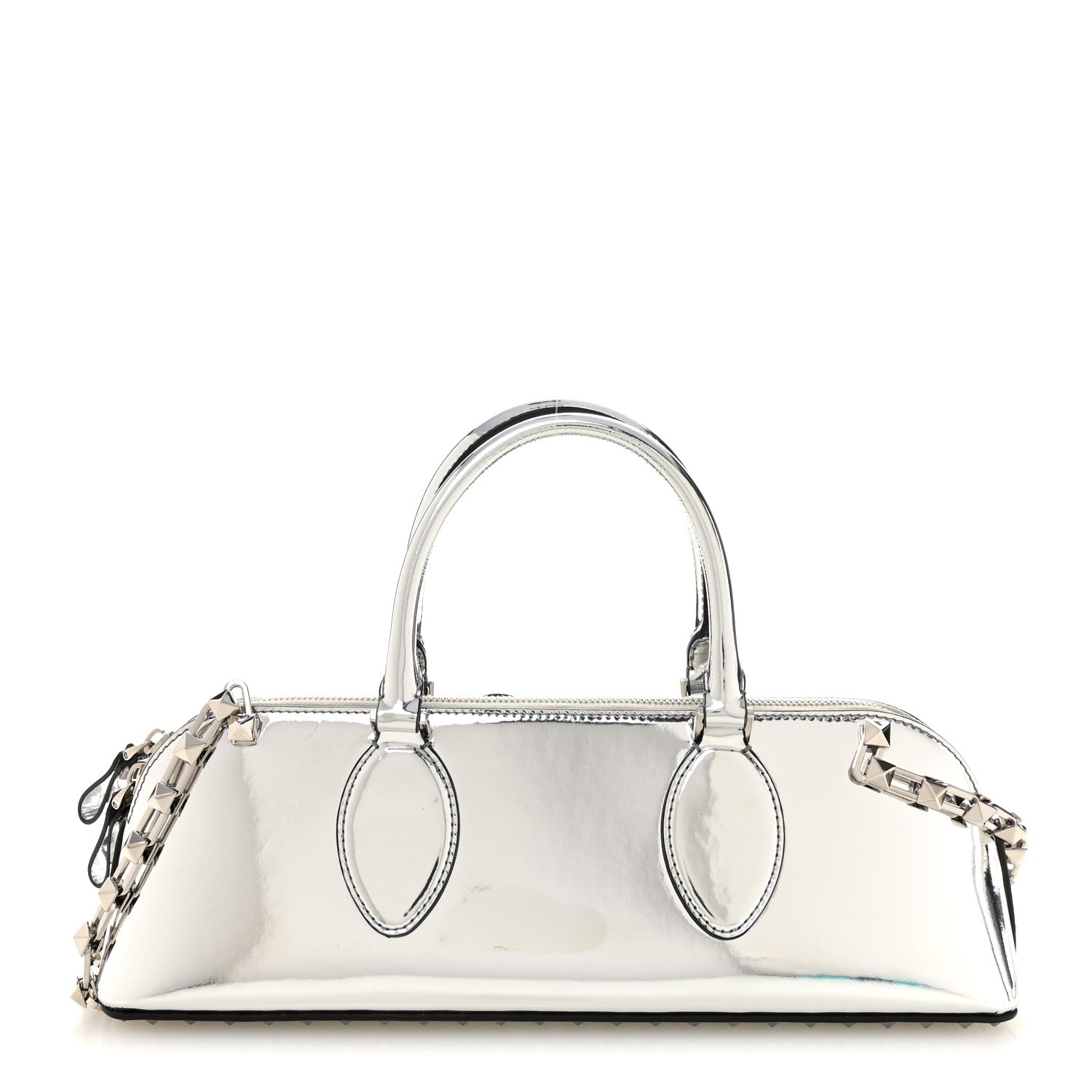 Valentino Garavani Mirror Calfskin Rockstud East West Top Handle