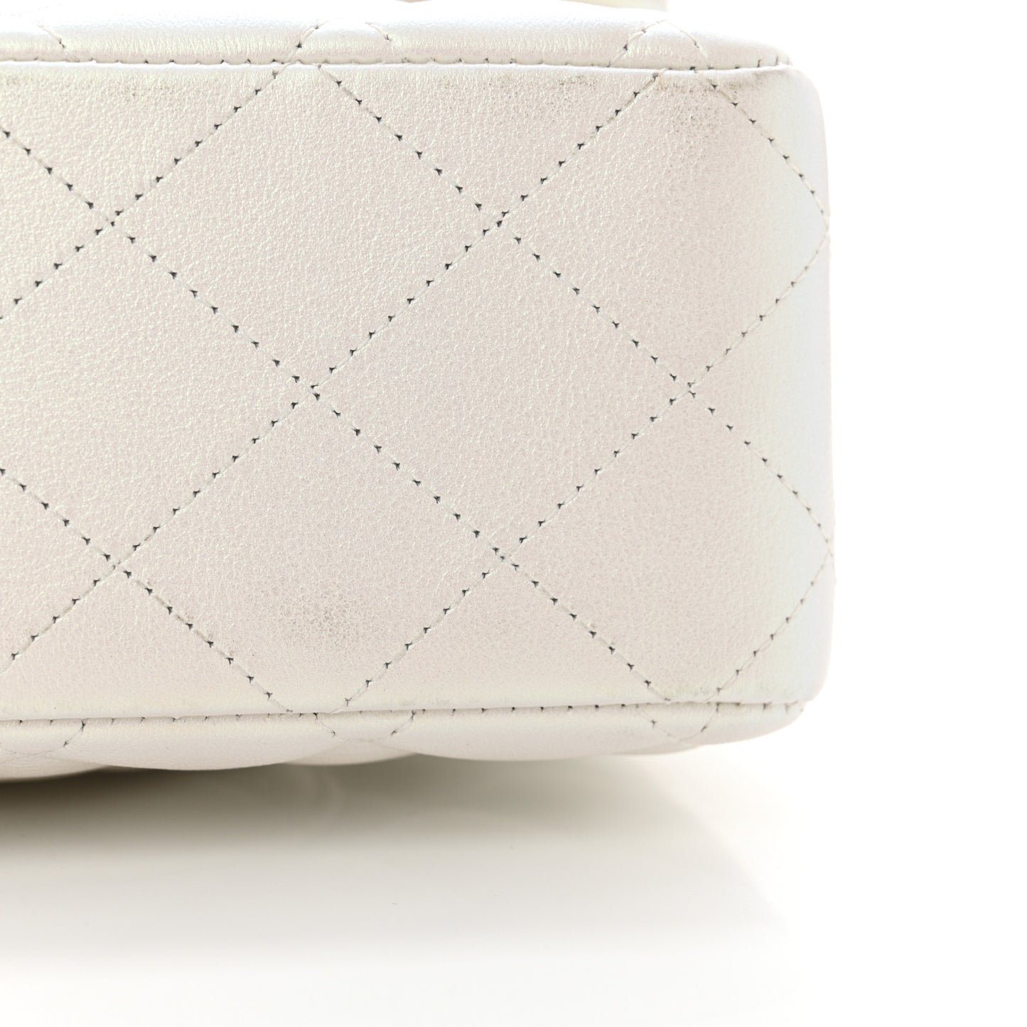 Iridescent Calfskin Quilted Medium Double Flap White