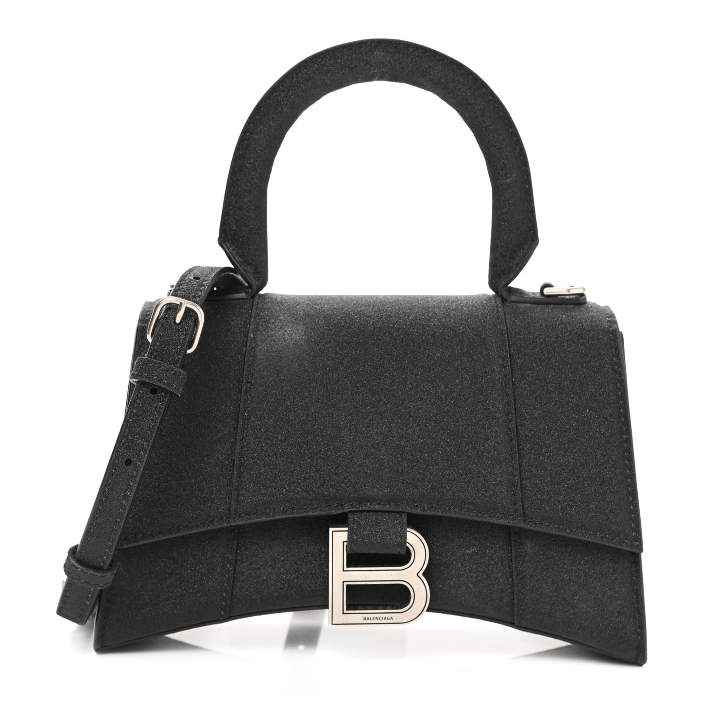 Glitter Fabric Hourglass Top Handle Bag XS Black