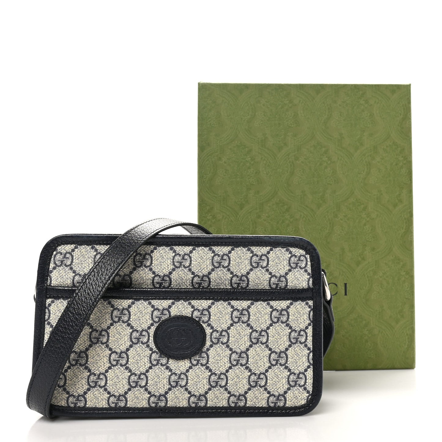 GG Supreme Monogram Textured Dollar Calfskin Mini Retro Interlocking G Shoulder Bag Beige Blue