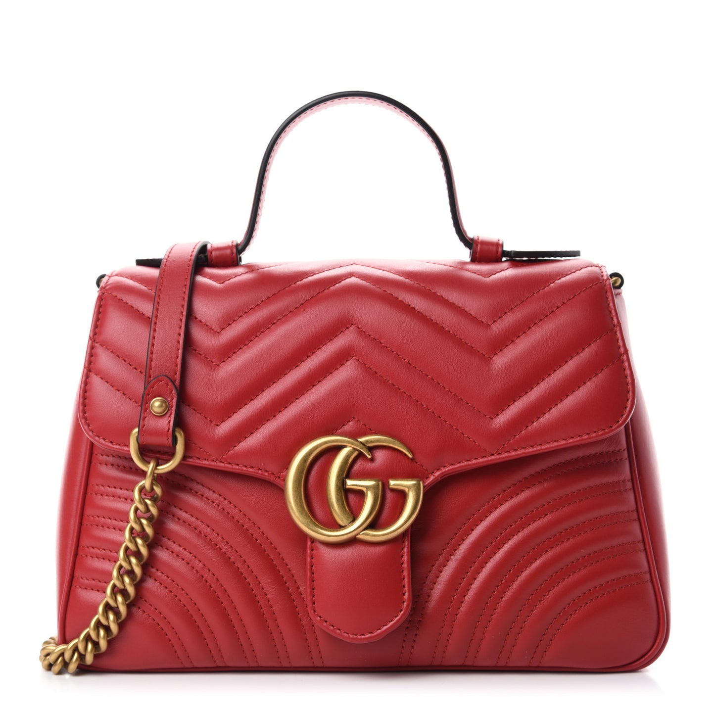 Calfskin Matelasse Small GG Marmont Top Handle Shoulder Bag Hibiscus Red