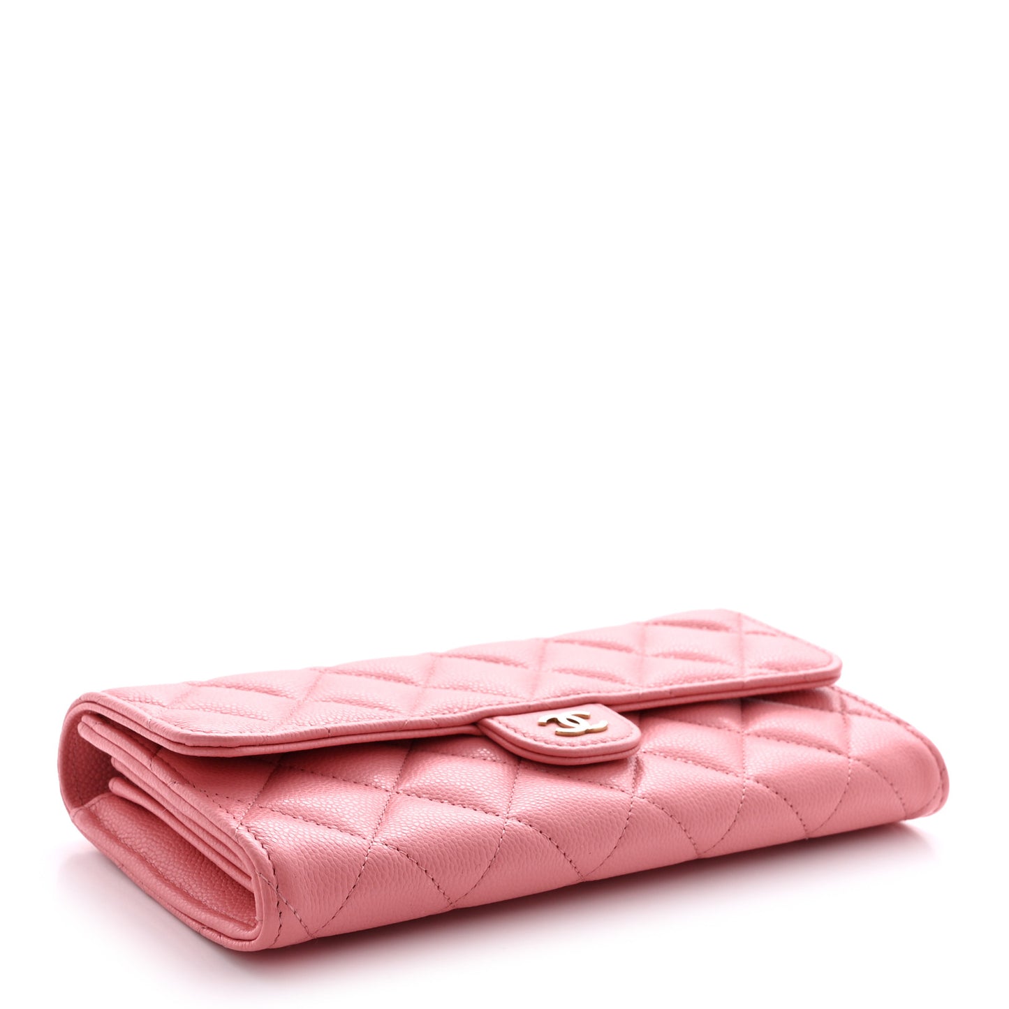 Caviar Quilted Large Gusset Flap Wallet Pink