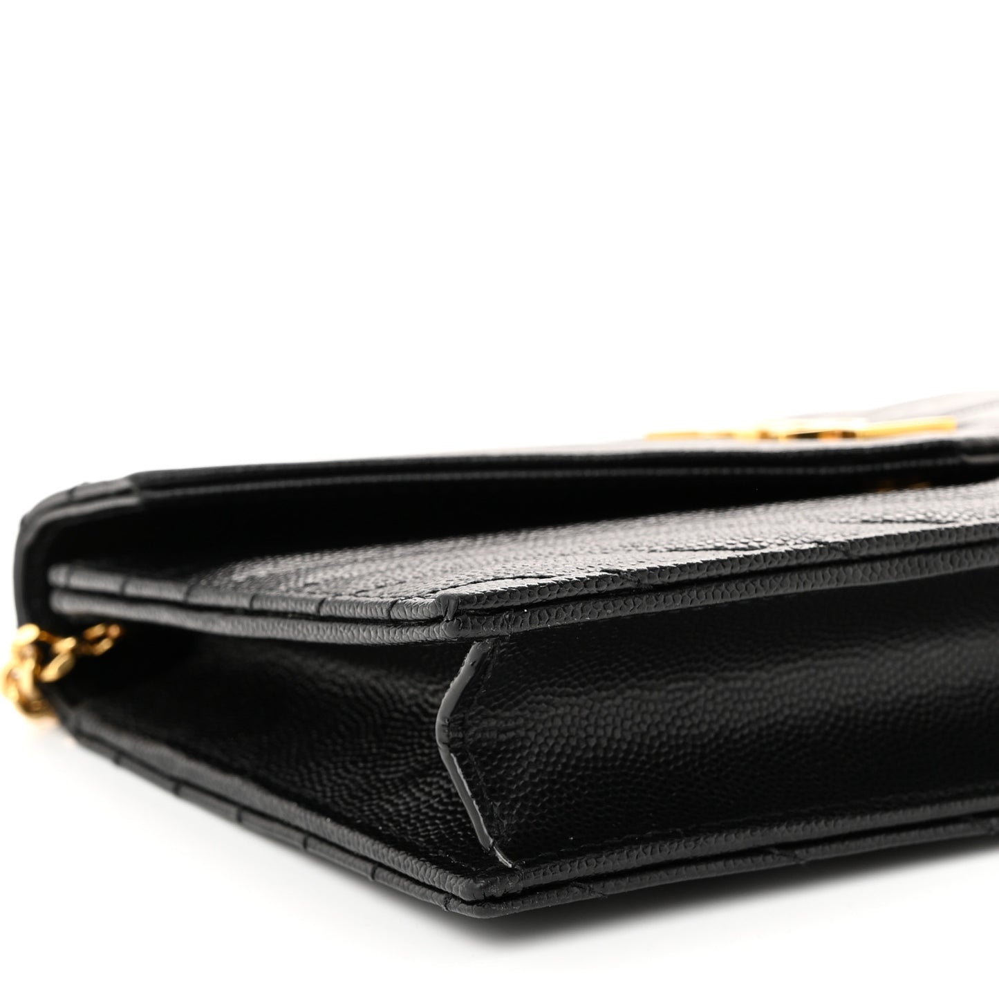 Grain De Poudre Matelasse Chevron Monogram Envelope Chain Wallet Black
