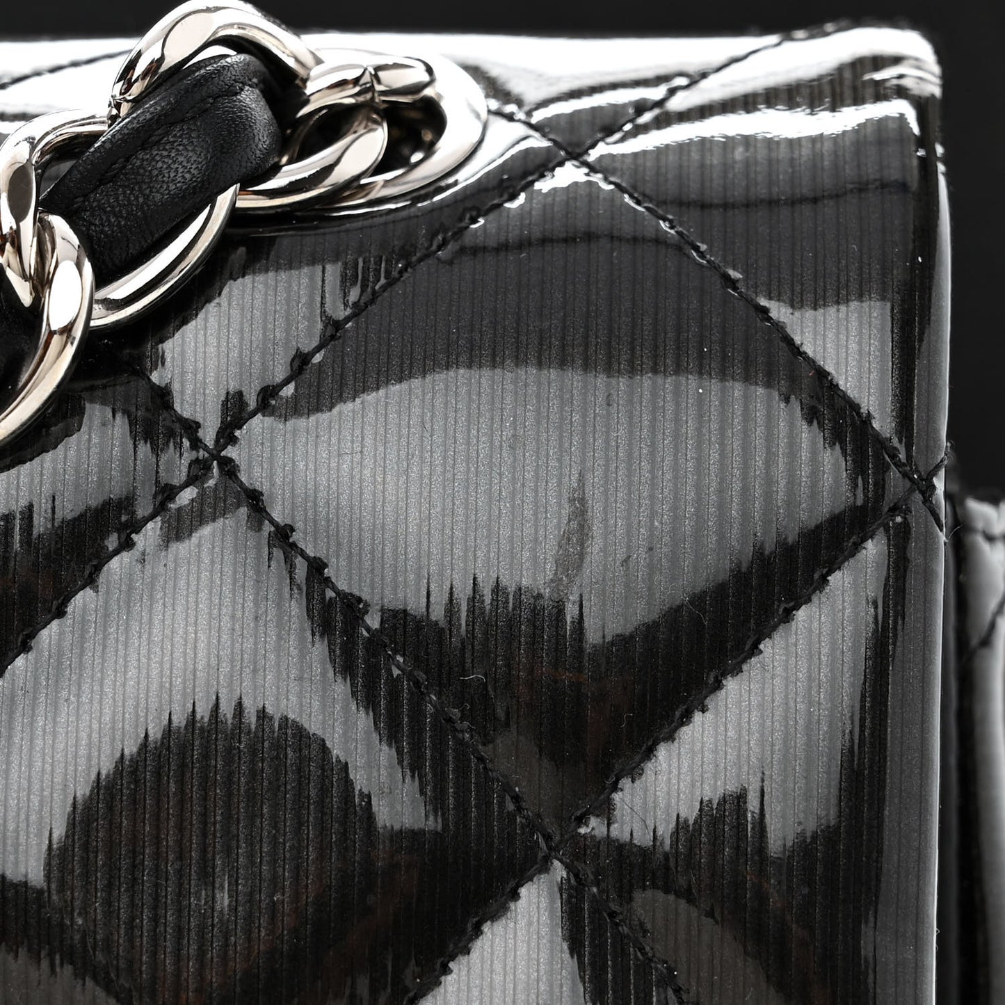 Striated Patent Quilted Maxi Double Flap Black