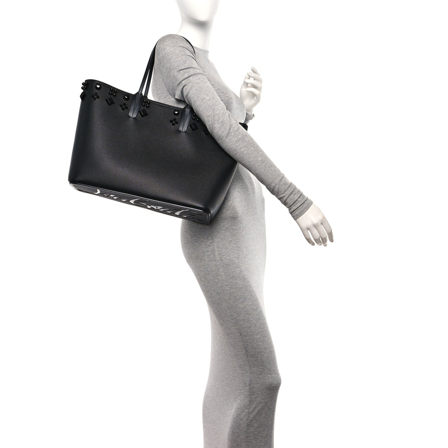 Calfskin Empire Spike Studded East West Cabata Tote Black
