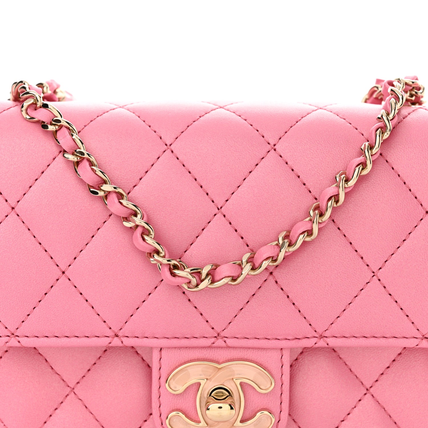 Chanel Lambskin Resin Quilted Mini Heart Square Flap Pink 8 of 11