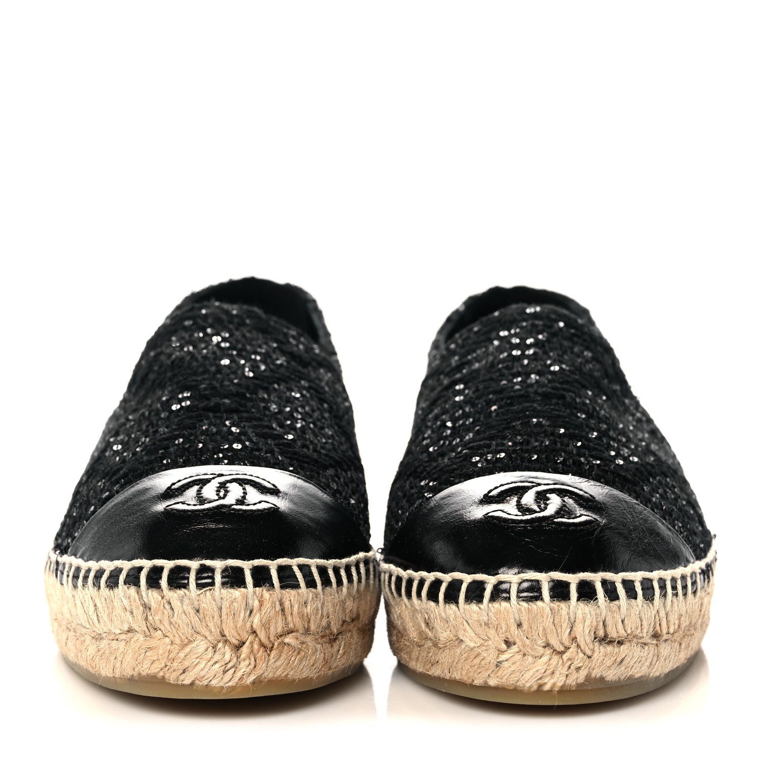 Chanel Tweed Patent Goatskin Sequin CC Espadrilles 37 Black 2 of 8