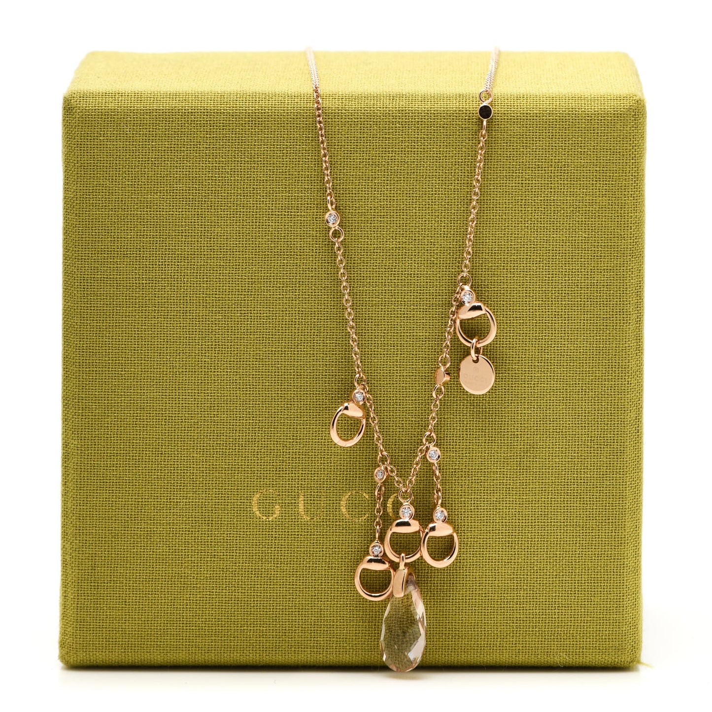 18K Rose Gold Diamond Topaz Horsebit Necklace